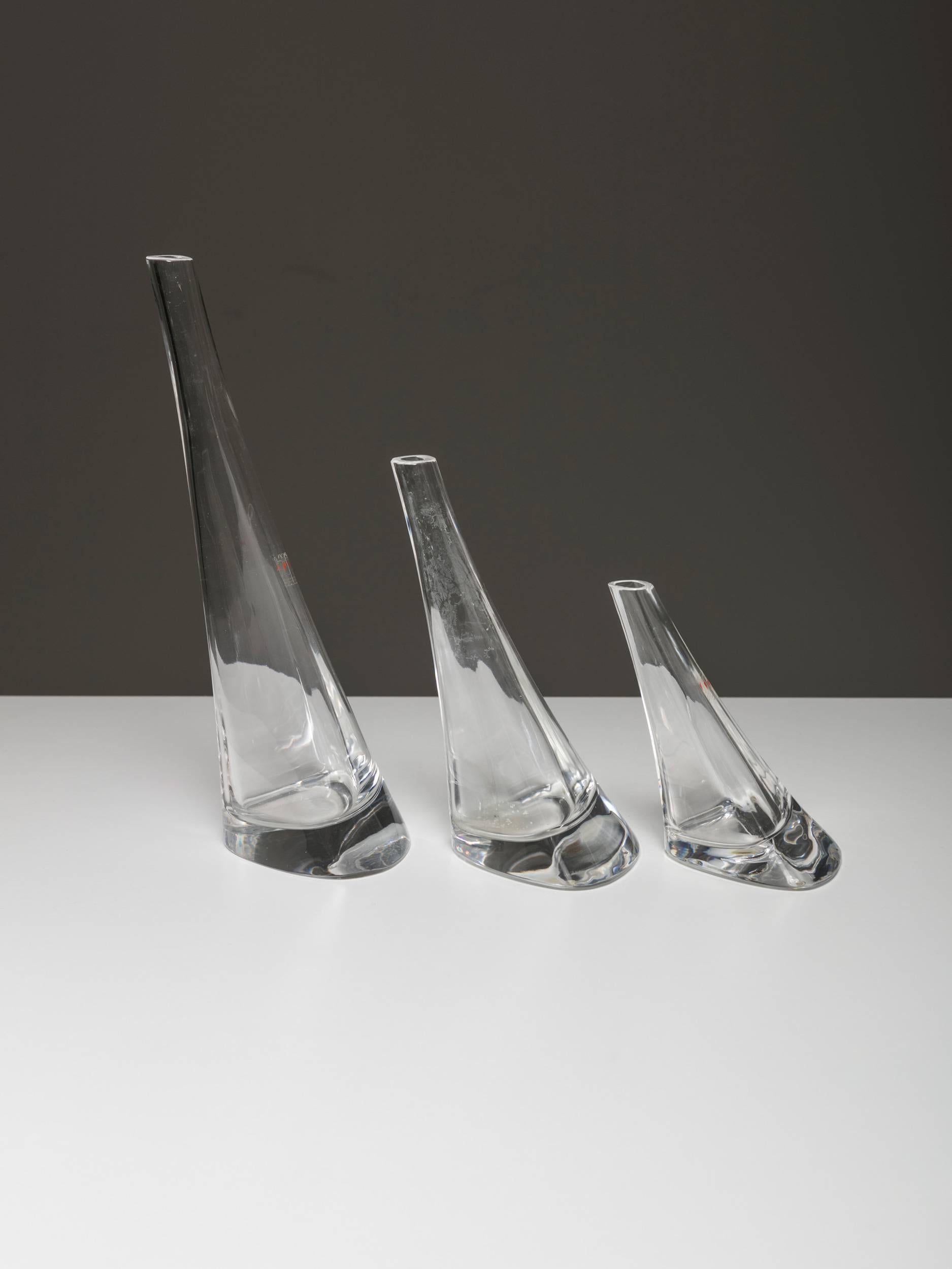 Set of four crystal vases by Angelo Mangiarotti for Cristlleria Colle.
Three soliflower vases and a larger piece.
Part of an extensive collection designed in the 1980s by Mangiarotti for this Tuscan manufacturer.