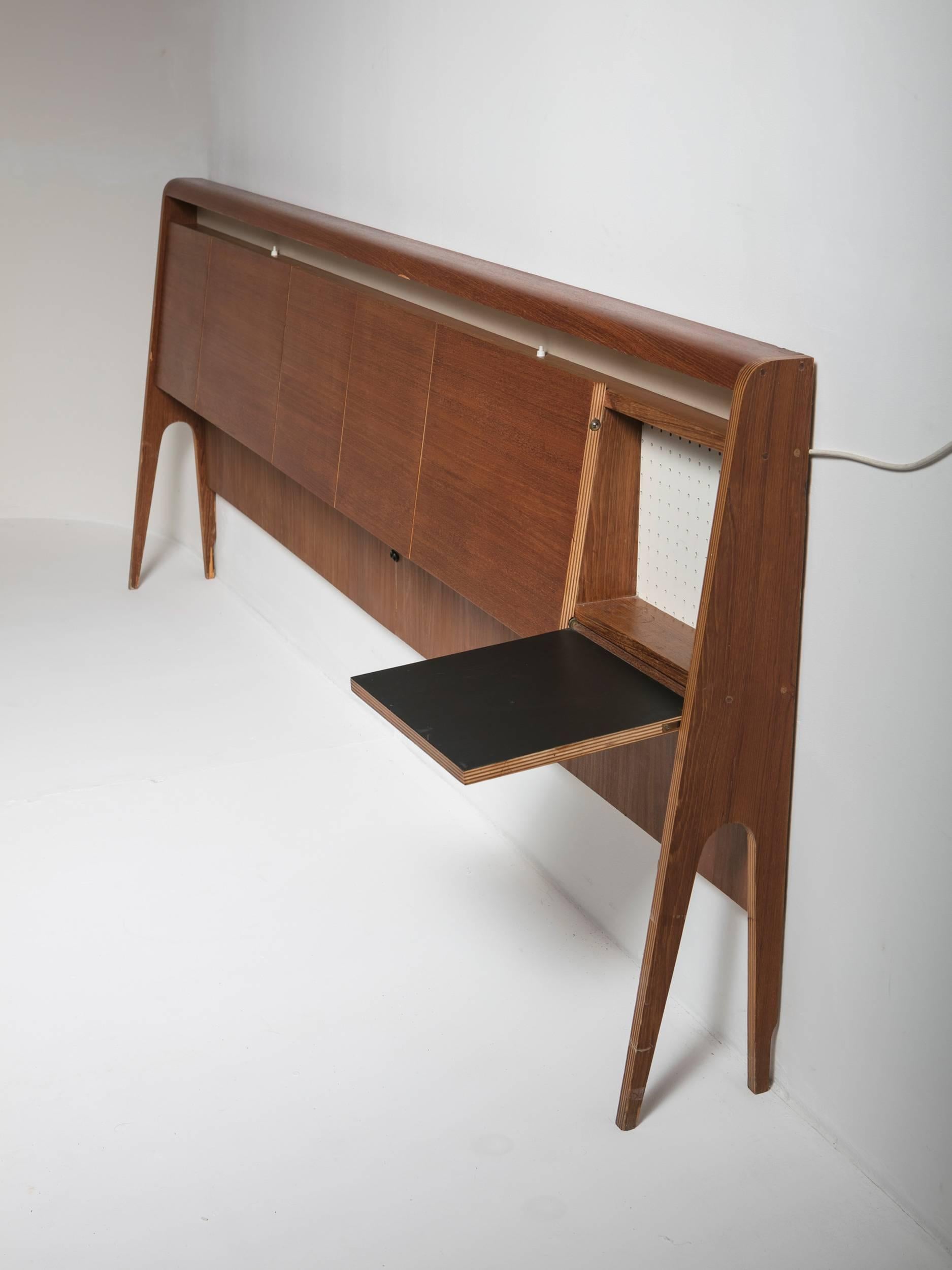 Mid-20th Century Plywood Double Bed Headboard, Italy, 1950s For Sale