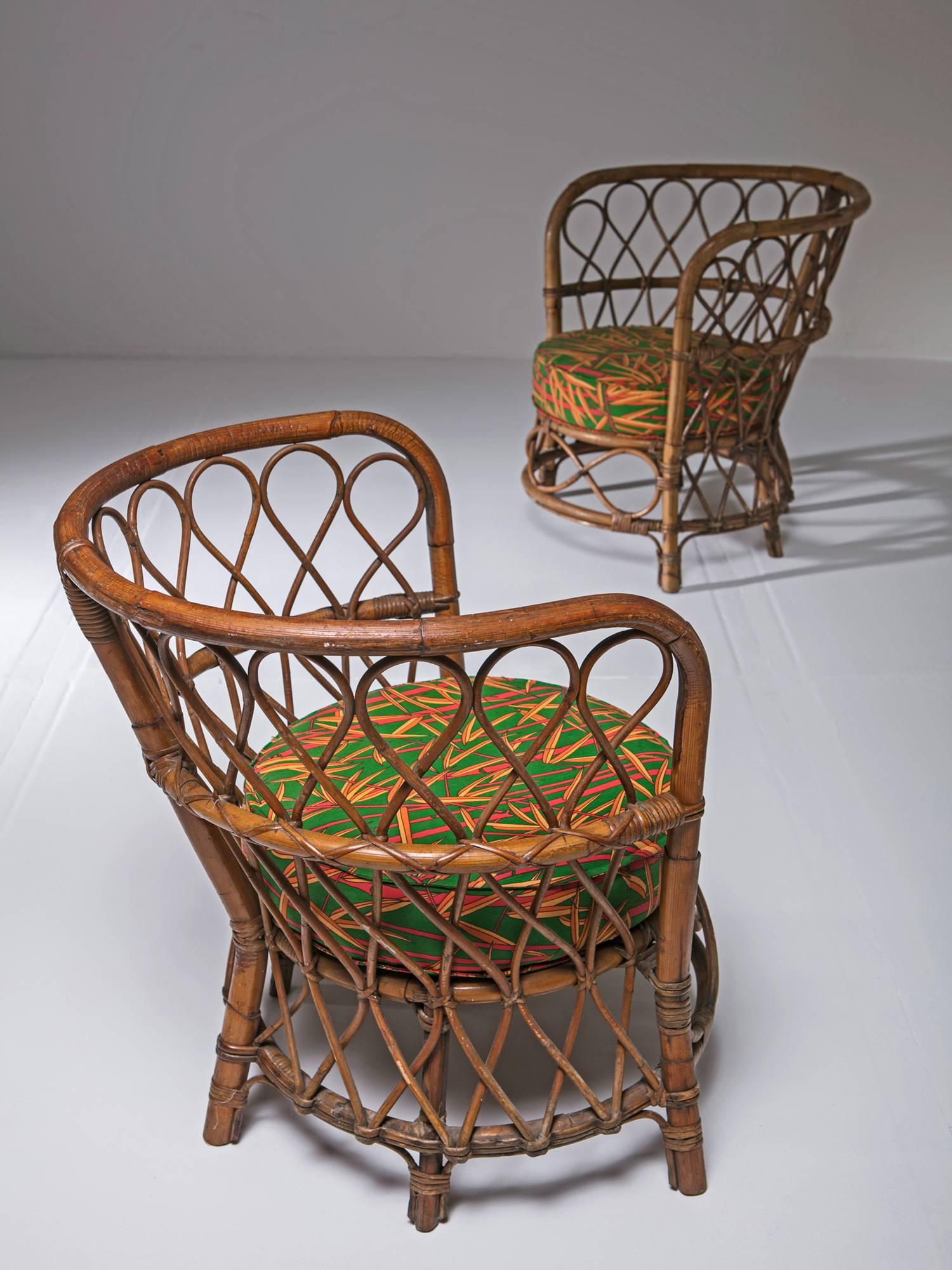 Mid-Century Modern Set of Two Italian 1950s Wicker Chairs