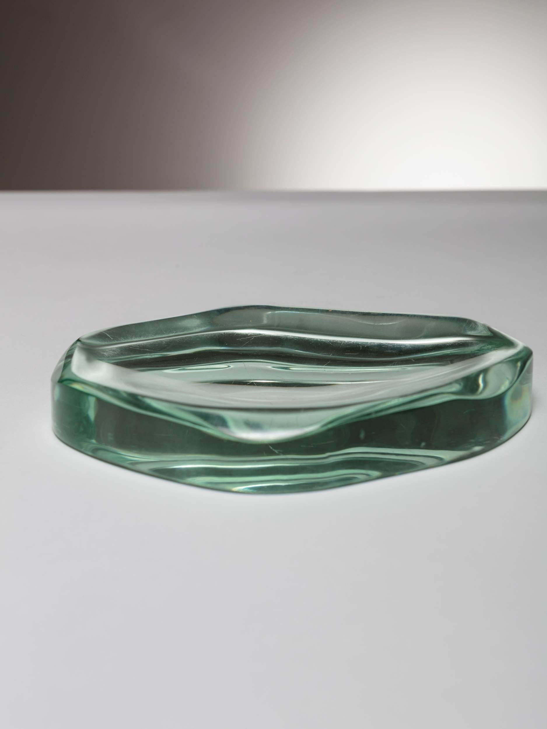 Remarkable crystal centrepiece by Fontana Arte.
Thick glass block with FX monogram.