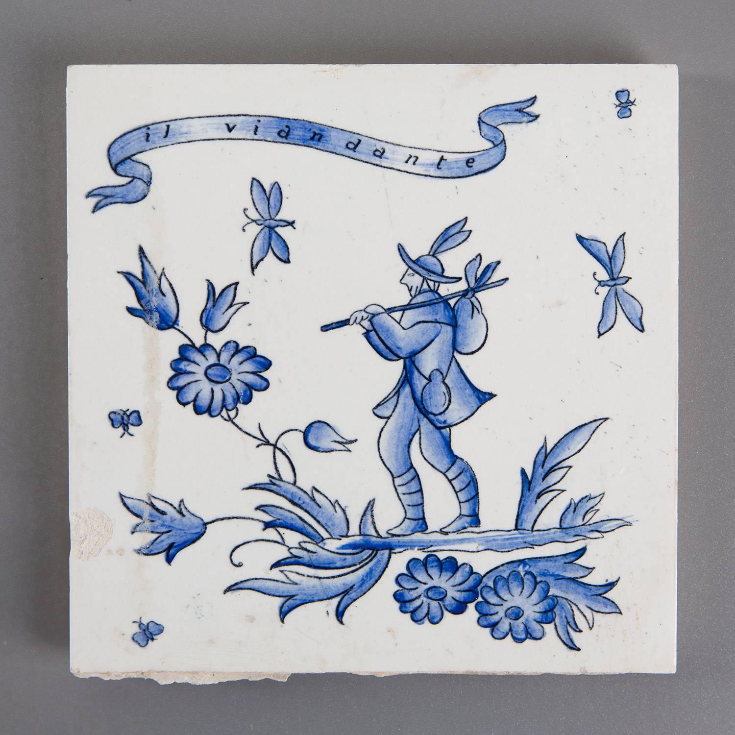 Italian Set of Six Ceramic Tiles by Gio Ponti, Italy, 1930s For Sale