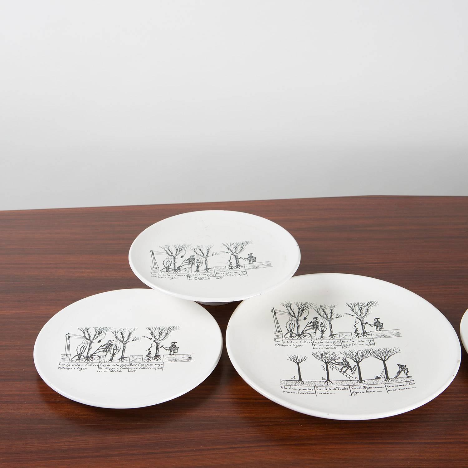 Modern Set of 9 Ceramic Plates by Enzo Bioli for Il Picchio, Italy, 1970s For Sale