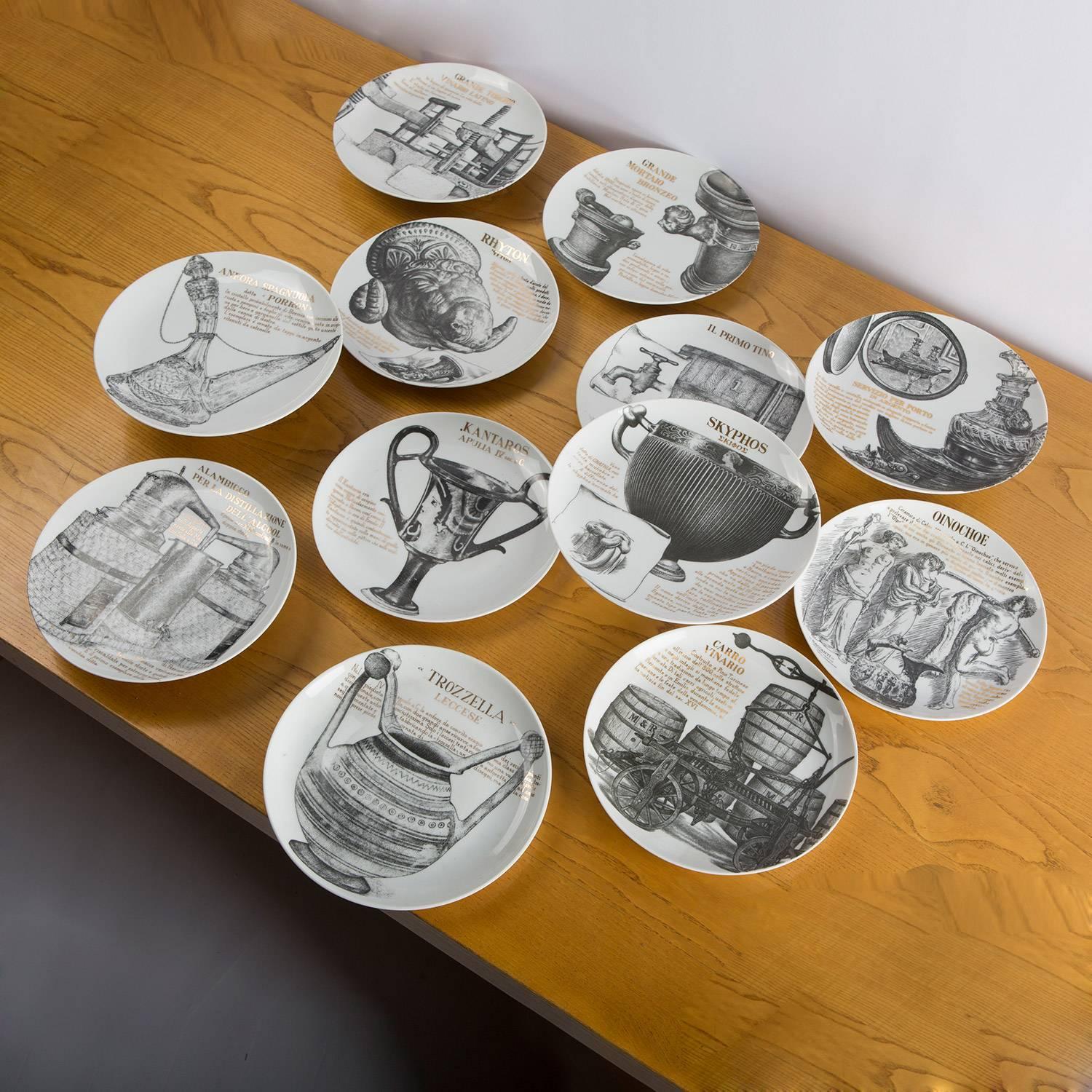 Set of 12 Fornasetti Plates for Martini and Rossi For Sale at 1stdibs