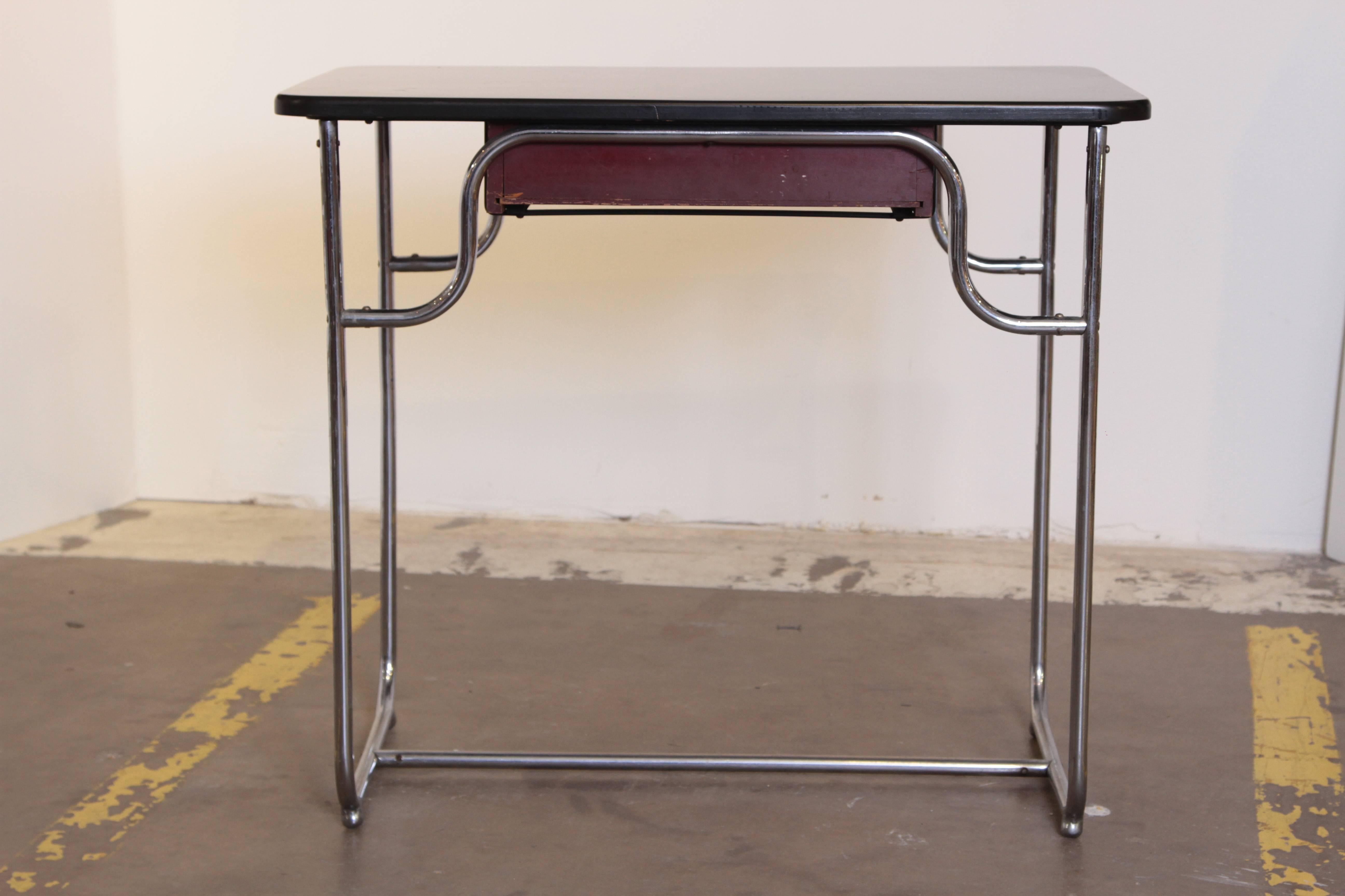 Mid-20th Century Machine Age Art Deco Lloyd Chromium Furniture Desk Set, Two Desks / Two Chairs For Sale