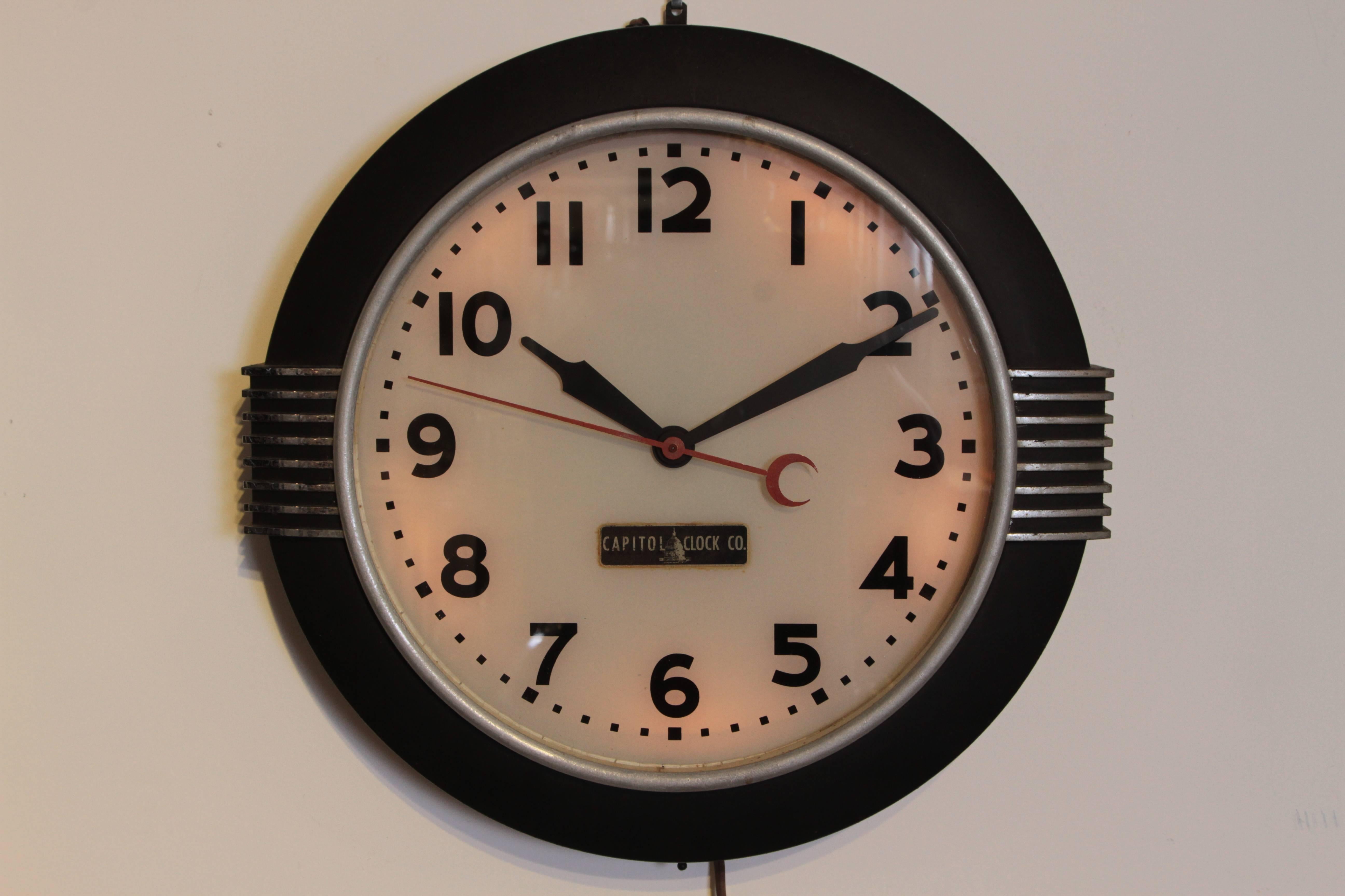 Enameled Art Deco Machine Age Wall Clock Hammond Synchronous
