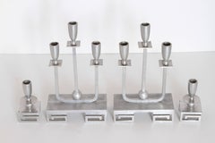Machine Age Hand-Wrought Aluminium Palmer Smith Candlestick Holders, Two Pairs