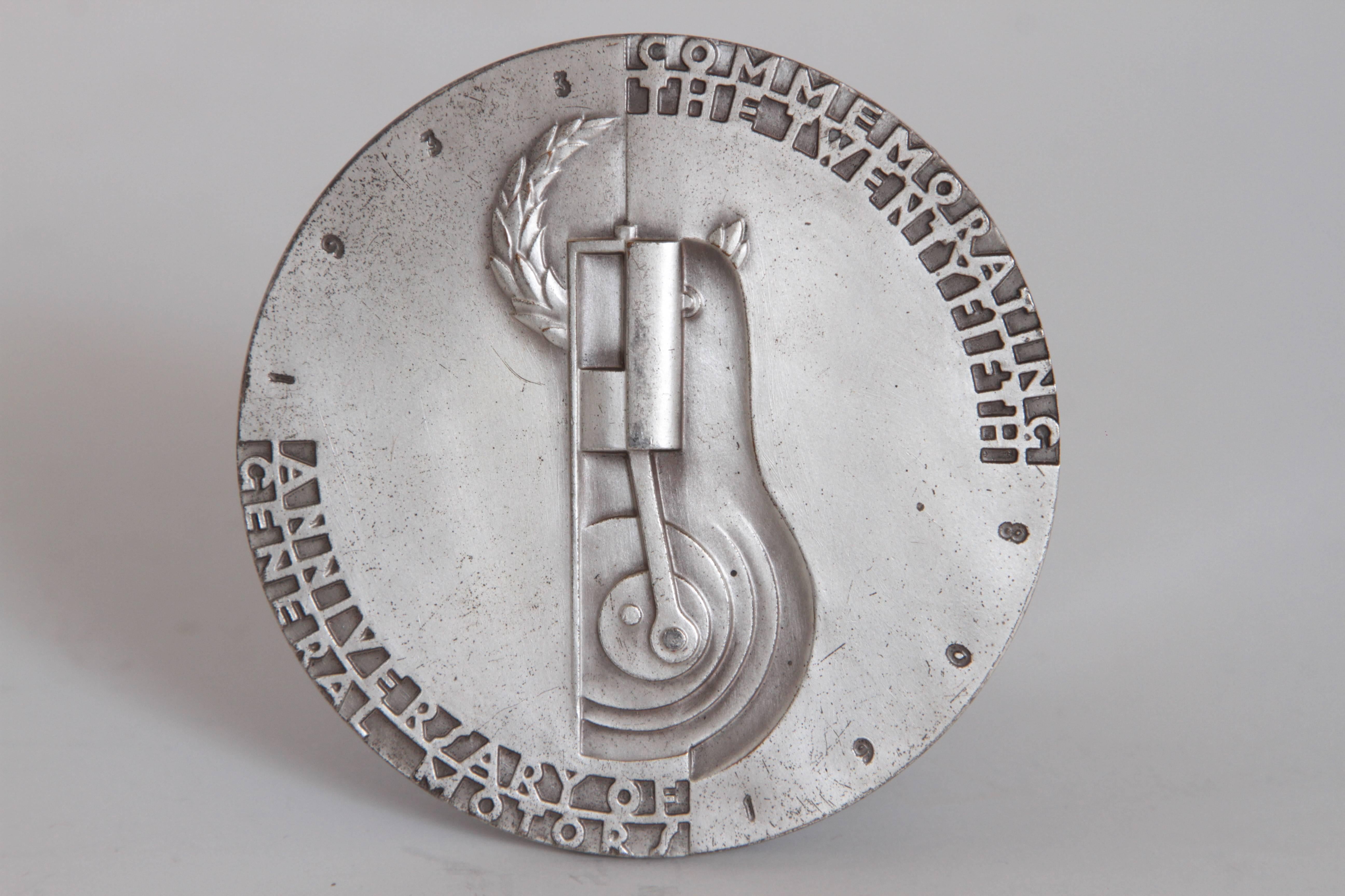Mid-20th Century Machine Age Art Deco Norman Bel Geddes Medallion, General Motors Anniversary