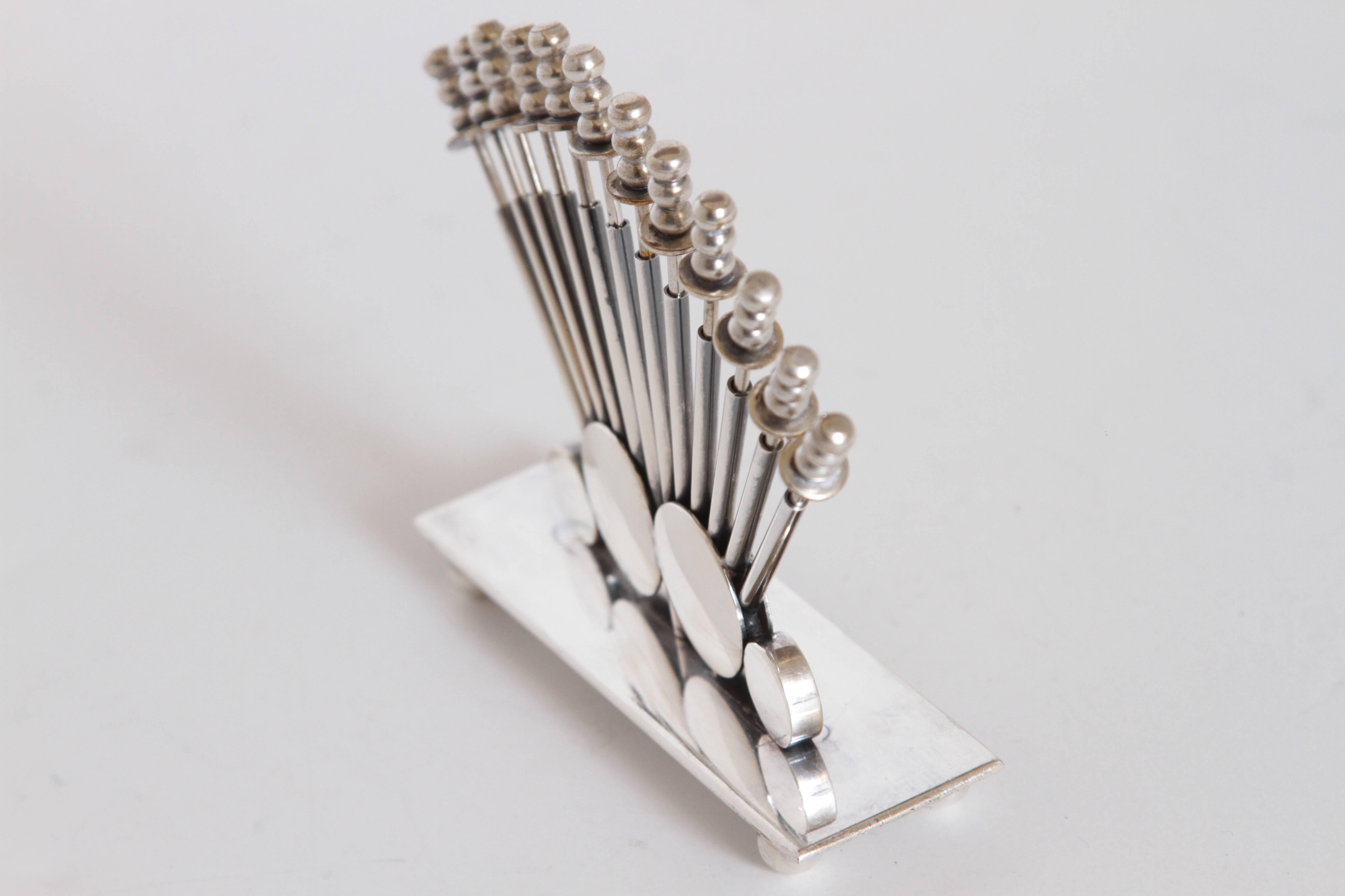 Unknown Machine Age Art Deco Eberle Silver Plate Cocktail Pick Set