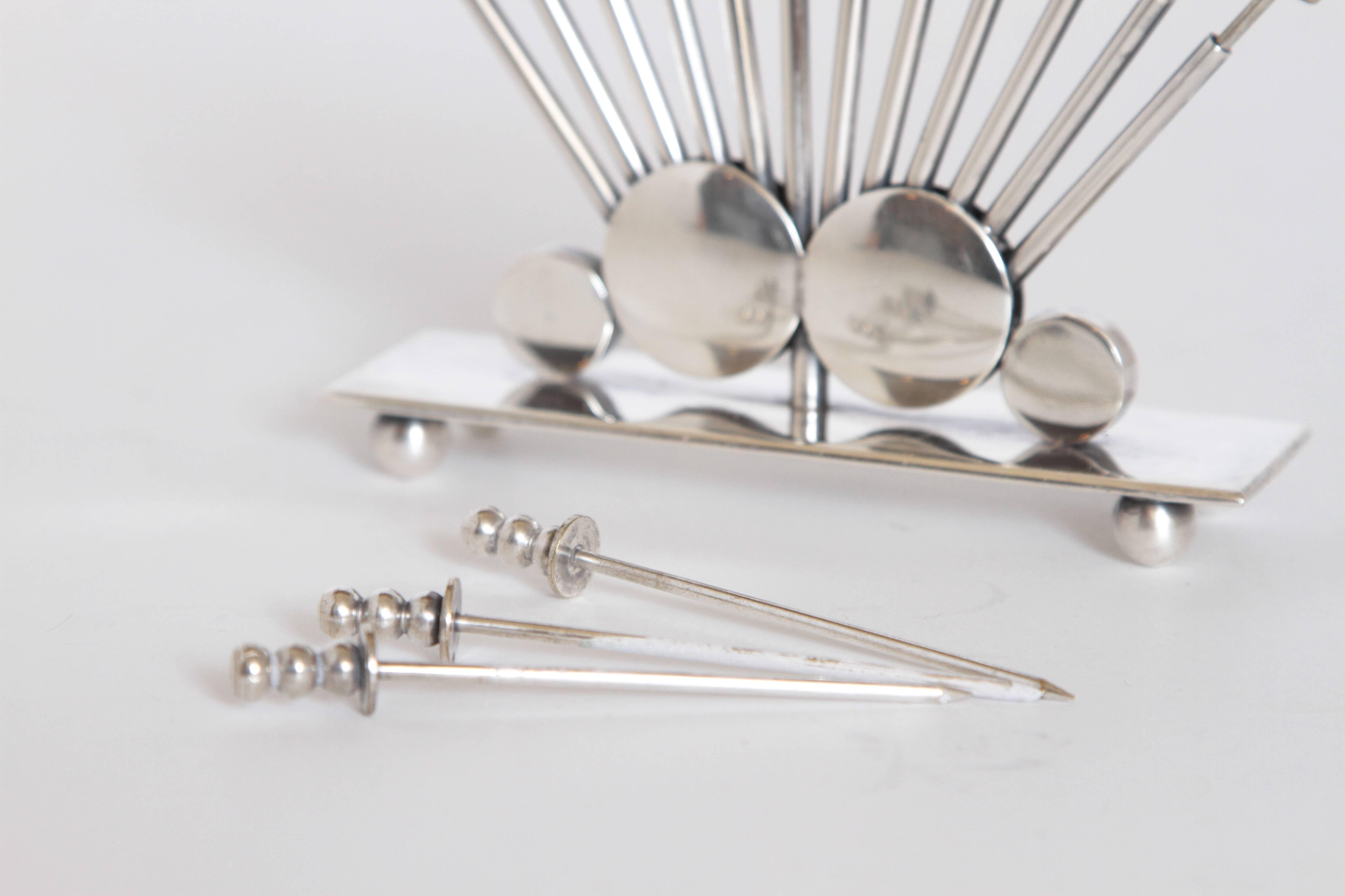 Machine Age Art Deco Eberle Silver Plate Cocktail Pick Set 1