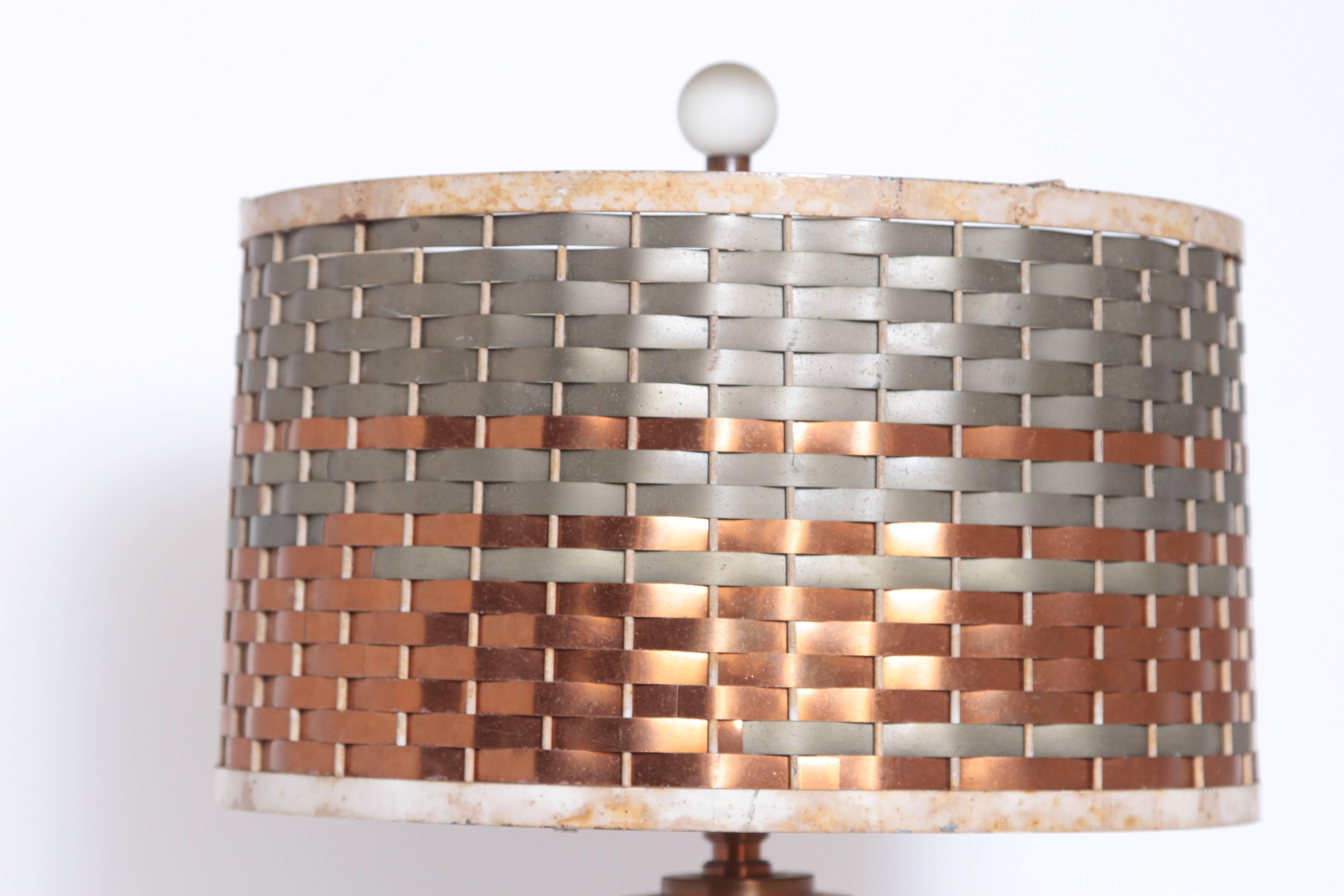 Machine Age Art Deco Sandel Table Lamp, Mixed Metal, Lacquered Wood In Fair Condition For Sale In Dallas, TX