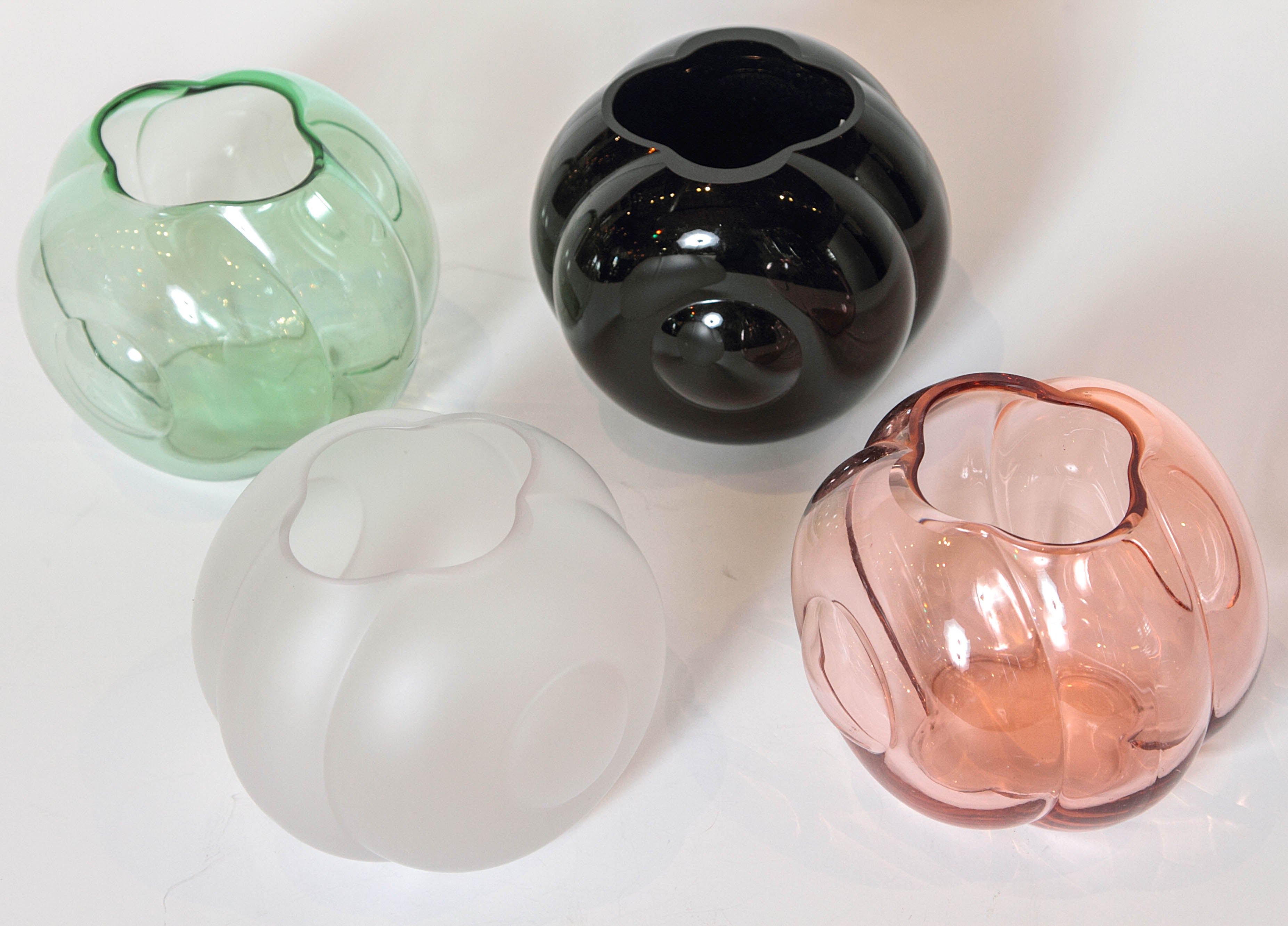 Collection Four Multicolor George Sakier Fishbowl Vases for Fostoria