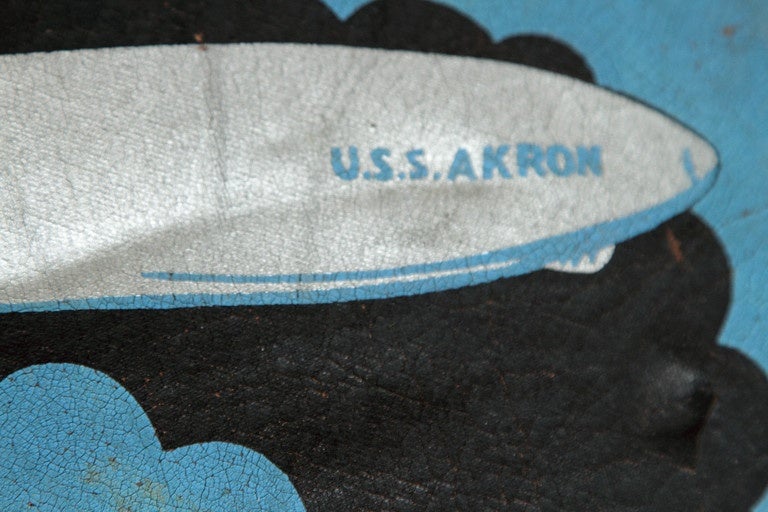 Fabric Machine Age Art Deco U.S.S. Akron Goodyear Zeppelin Cushion Price Reduced For Sale
