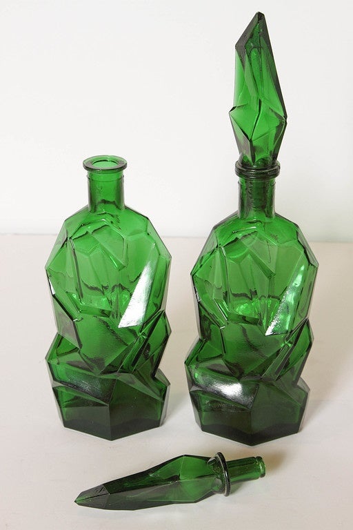 20th Century Massive Pair of Yugoslavian Ruba Rombic Cubist Stoppered Bottles