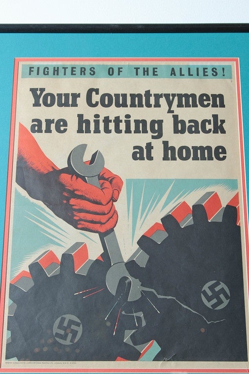 Bold Machine Age WW II British War Propaganda Litho Poster