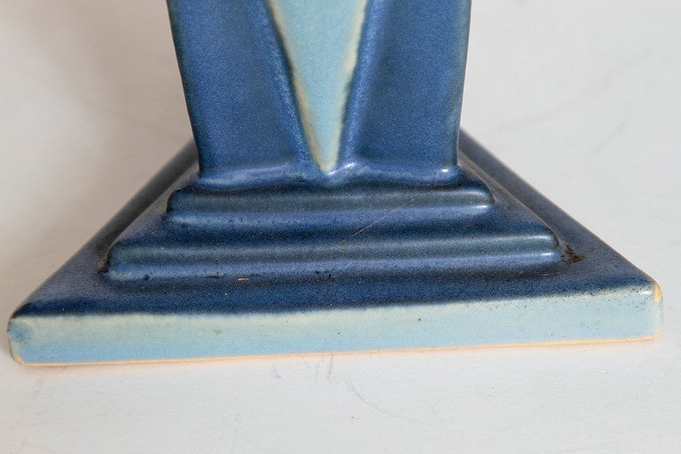 Roseville Futura Big and Little Blue Triangle Vases, Frank Ferrell, 1928 2