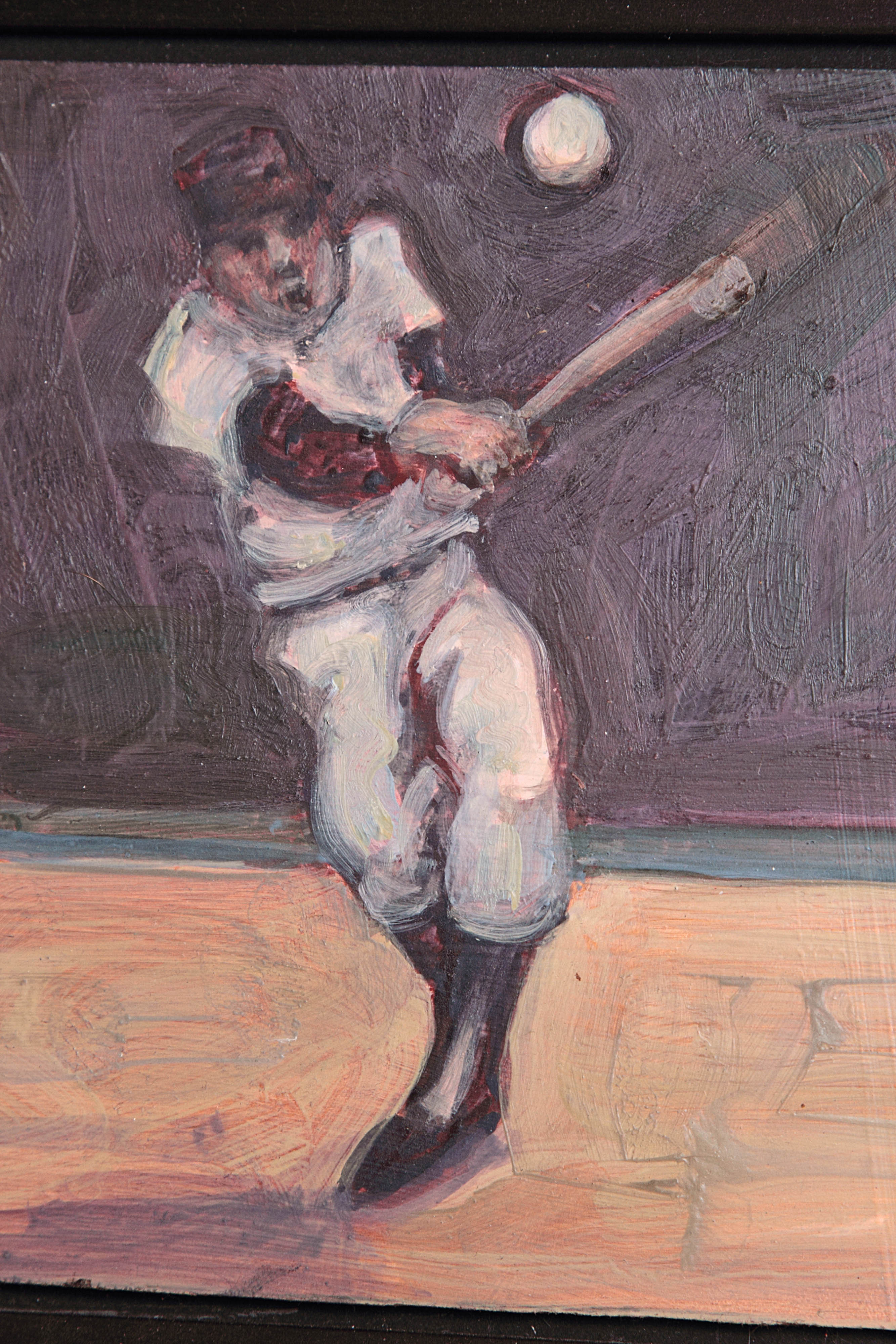 Arthur Smith Signed Baseball Scene Oil Painting on Board In Good Condition In Dallas, TX