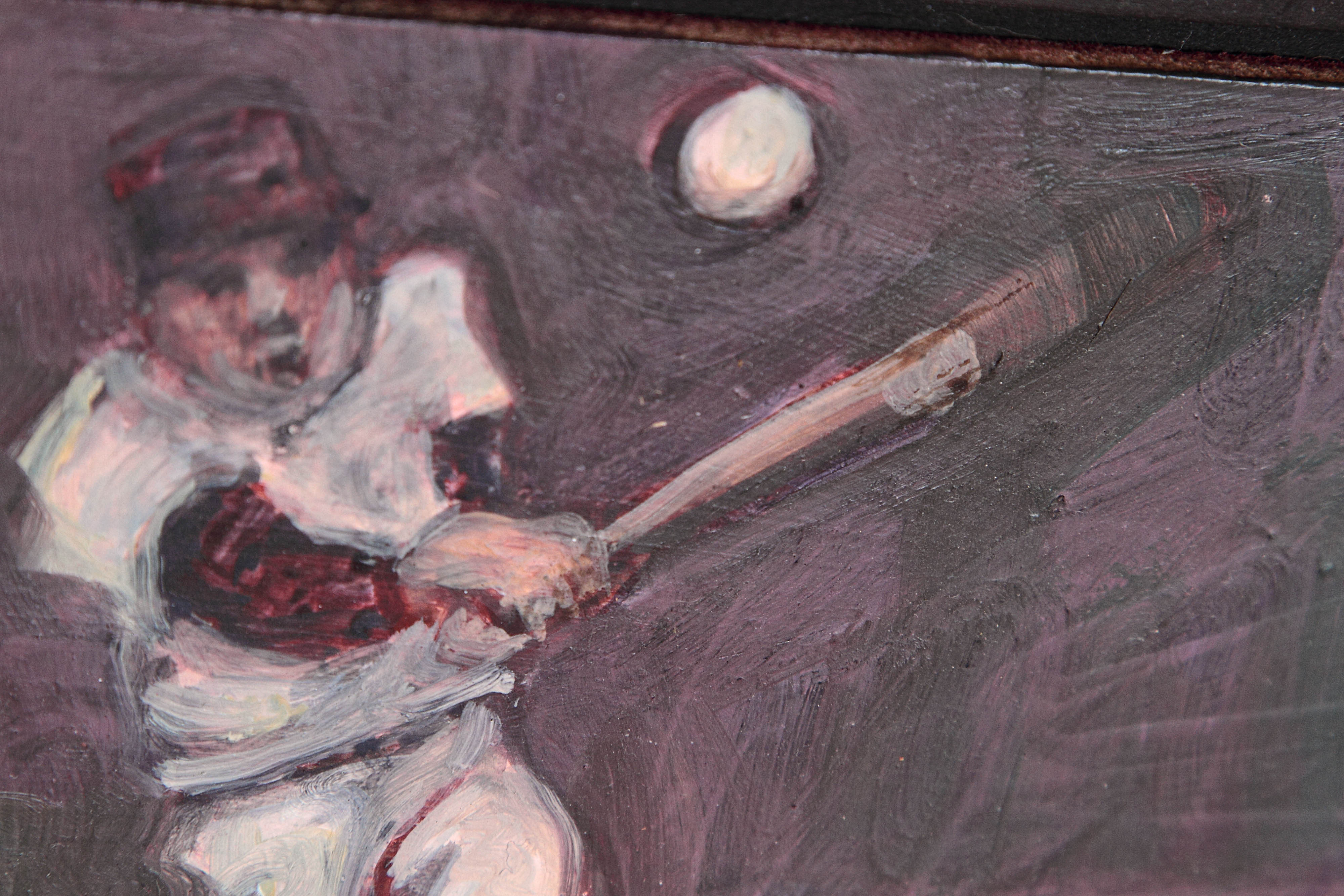 Arthur Smith Signed Baseball Scene Oil Painting on Board 3