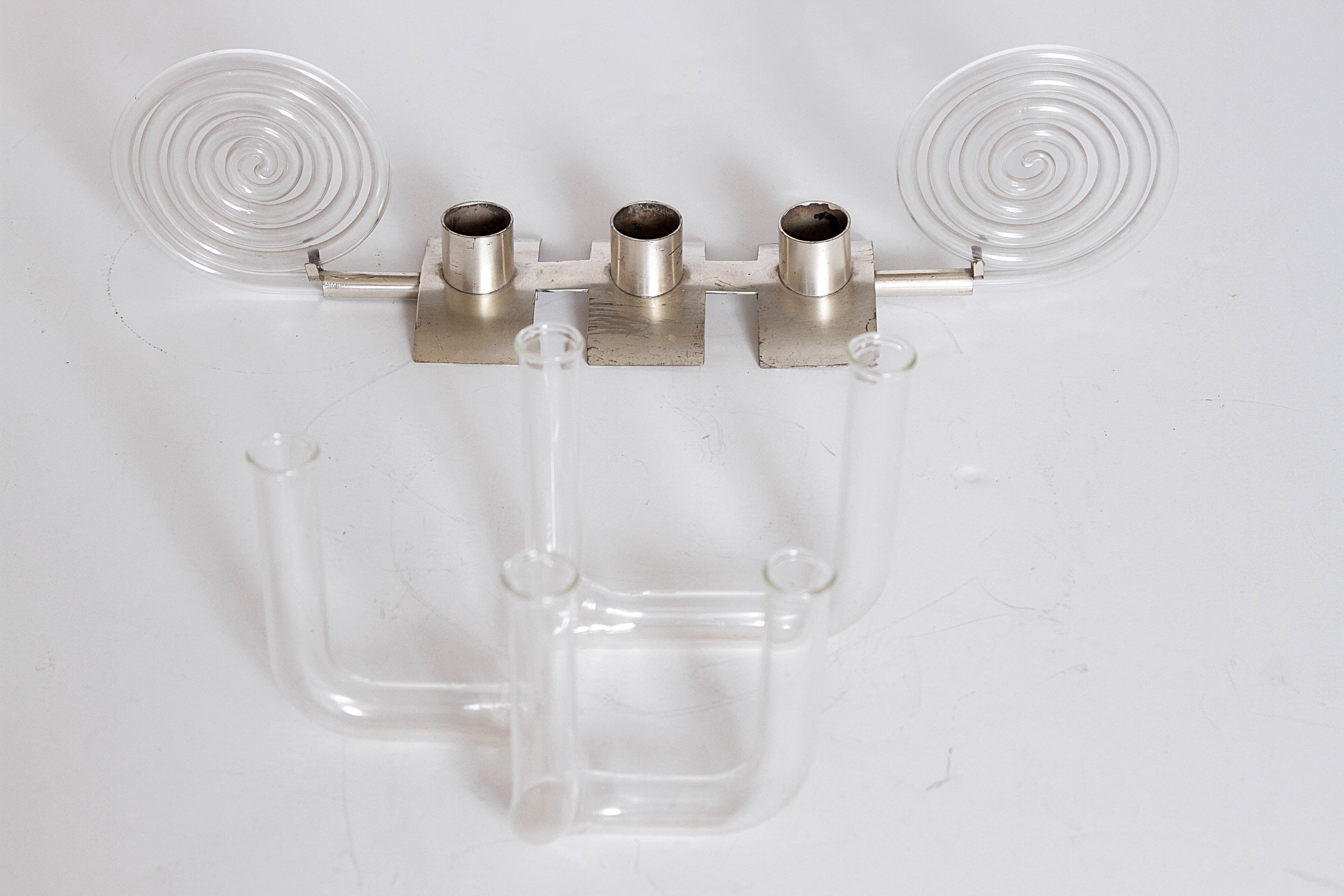Machine Age Art Deco Vintage Glass/Silver Bauhaus Influenced Candelabrum For Sale 2
