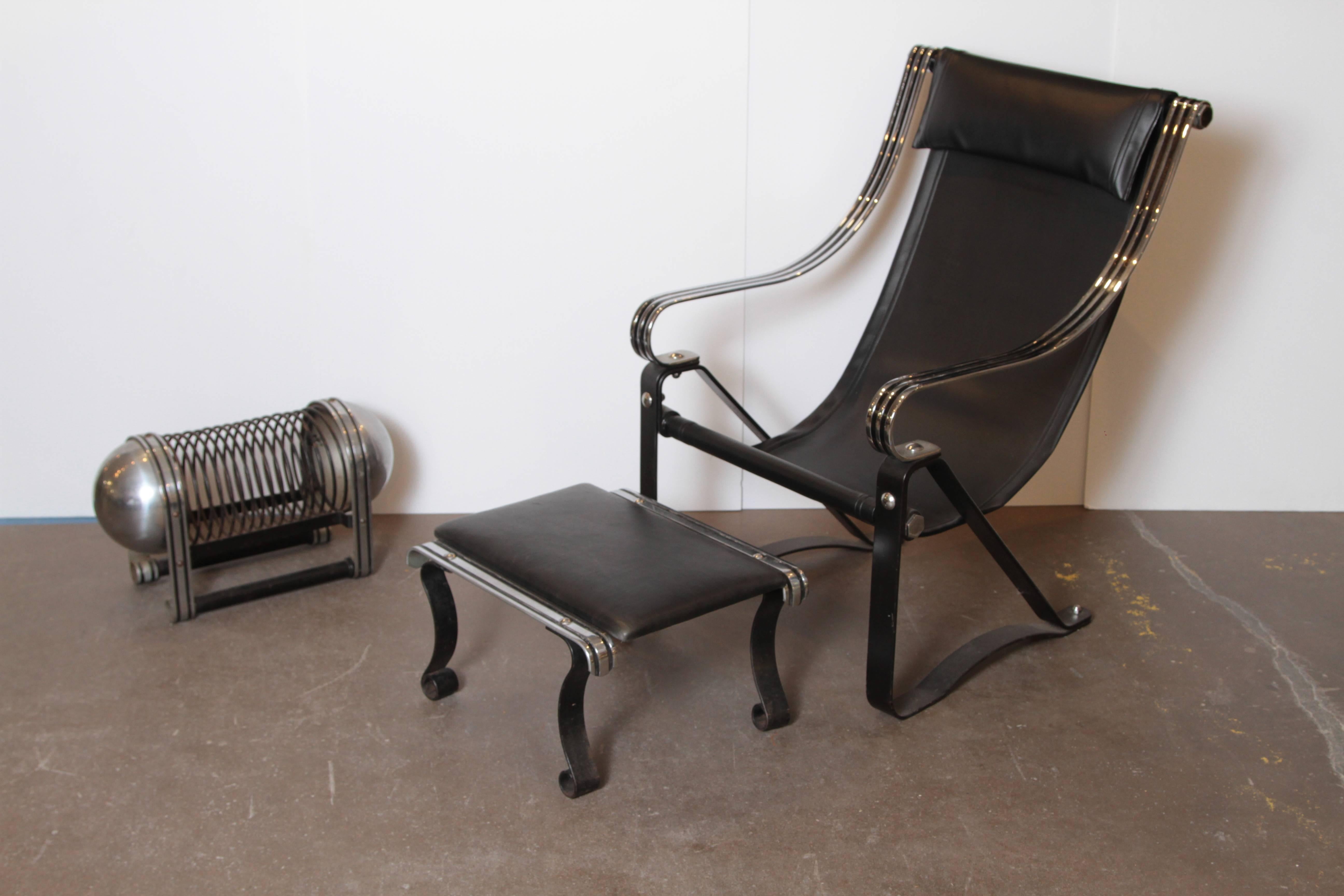 McKay Craft Machine Age Art Deco Lounge Suite: Chair/ Ottoman/ Magazine Rack In Good Condition For Sale In Dallas, TX