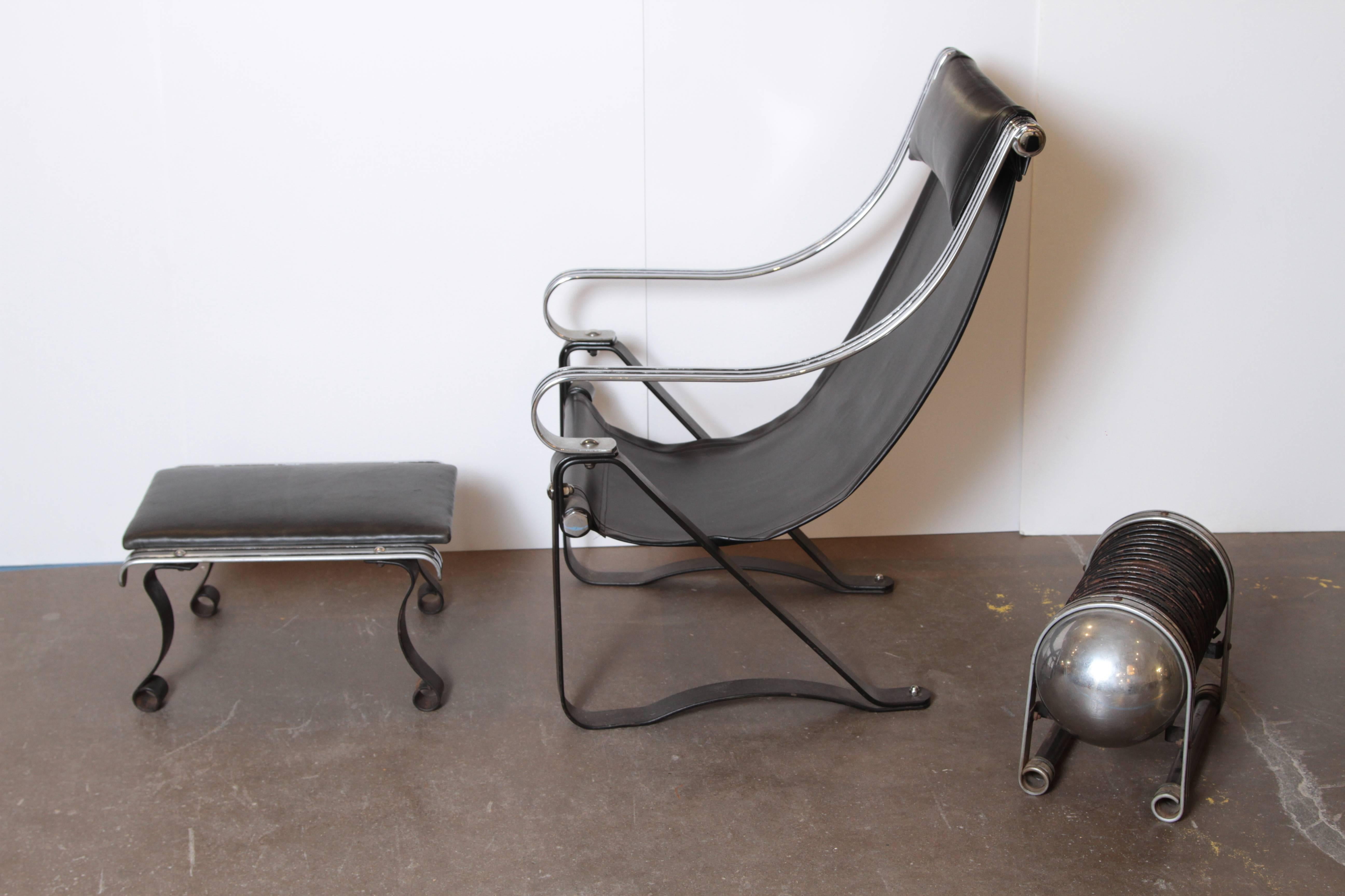 McKay Craft Machine Age Art Deco Lounge Suite: Chair/ Ottoman/ Magazine Rack For Sale 2