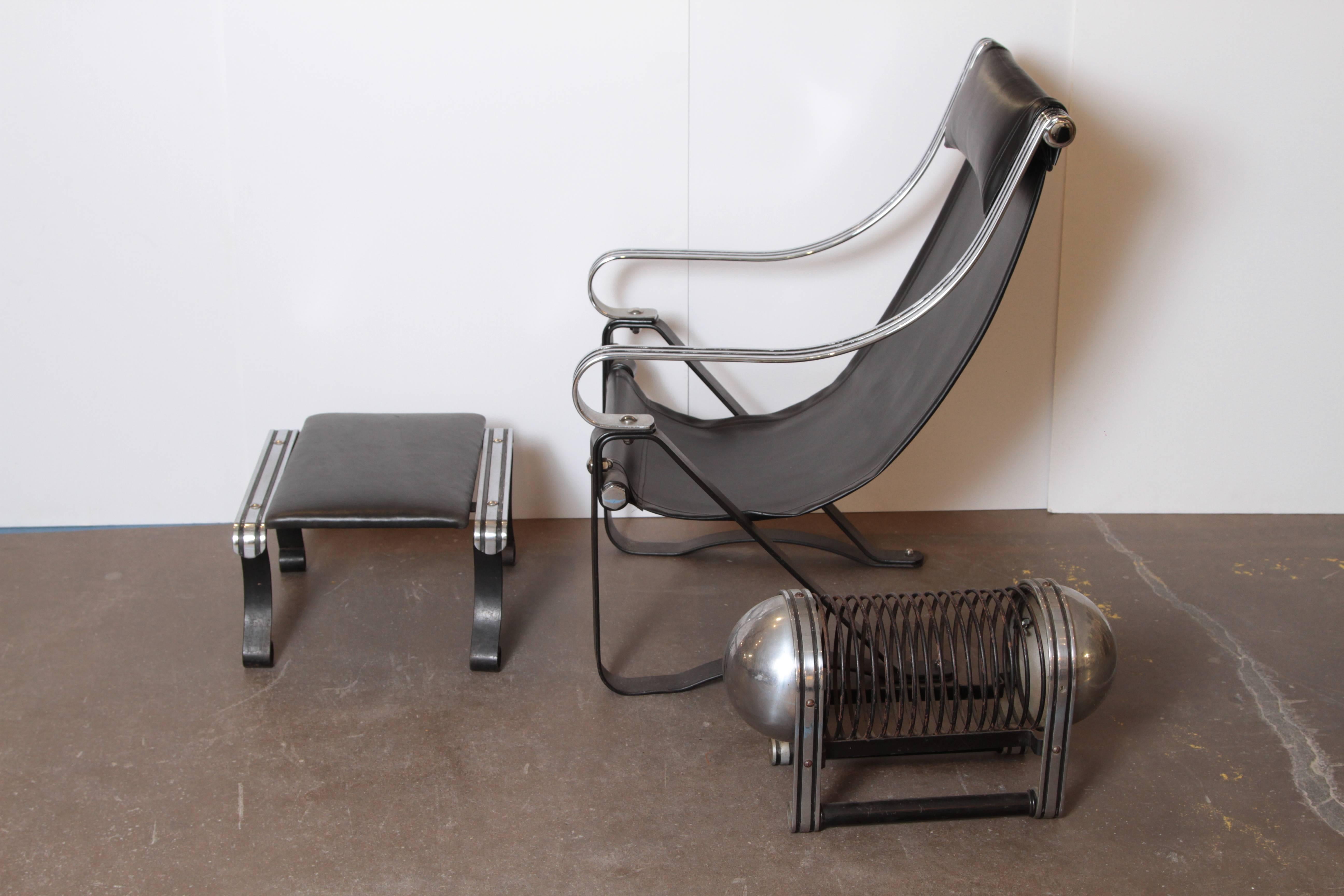 McKay Craft Machine Age Art Deco Lounge Suite: Chair/ Ottoman/ Magazine Rack For Sale 3