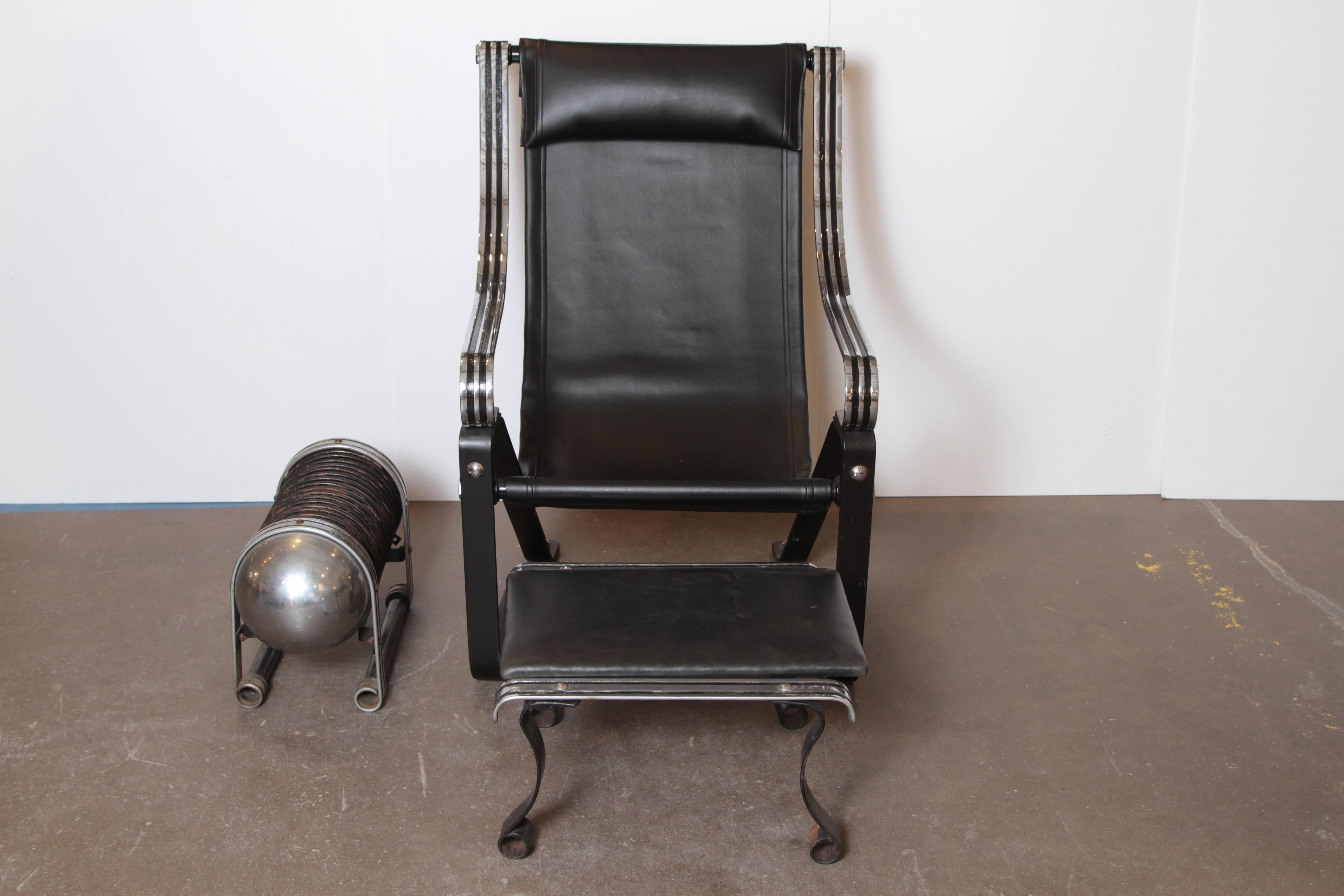 McKay Craft Machine Age Art Deco Lounge Suite: Chair/ Ottoman/ Magazine Rack For Sale 4