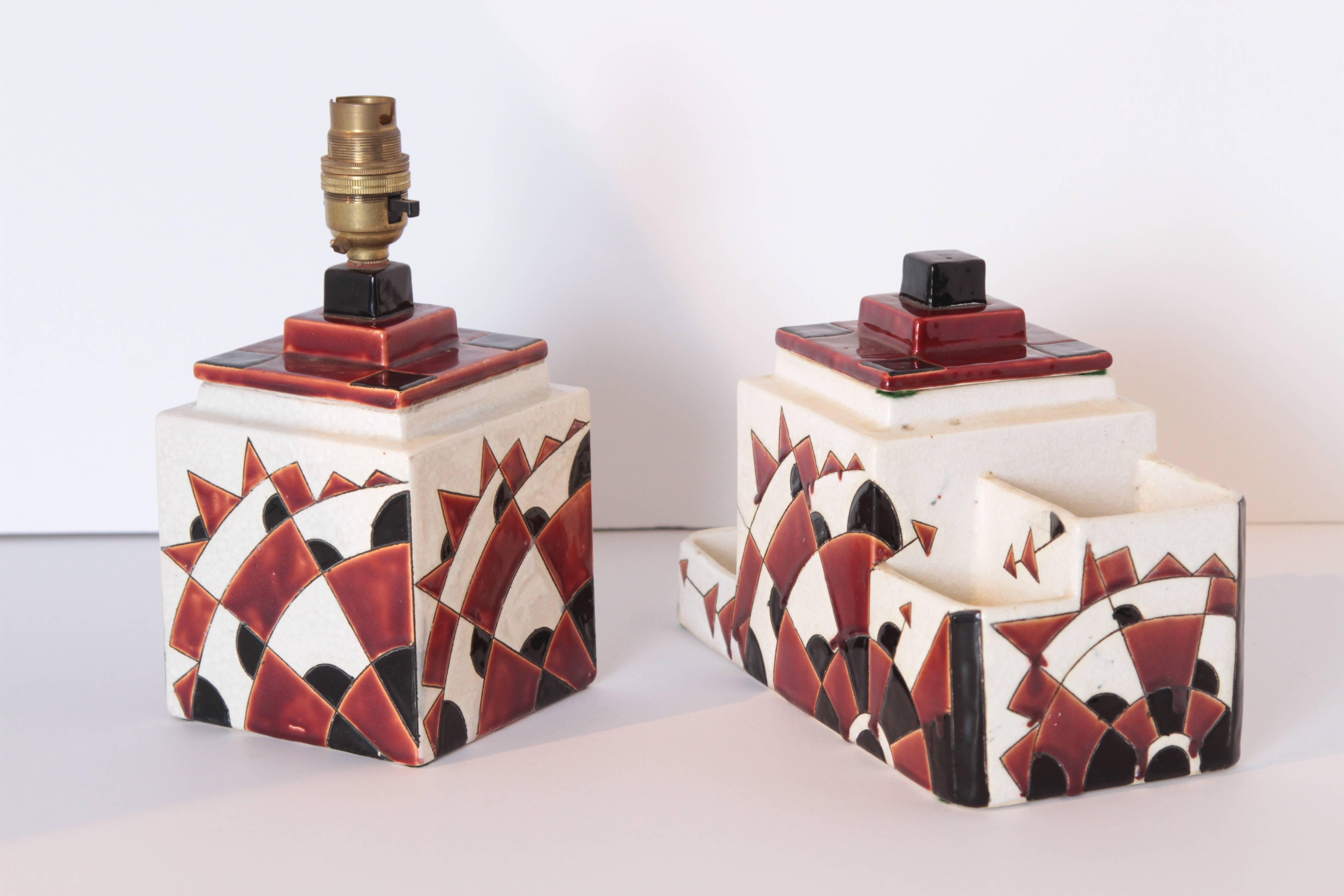 Art Deco Boch Freres Charles Catteau Belgian Cubist Keramis Ceramics, Desk Set 5