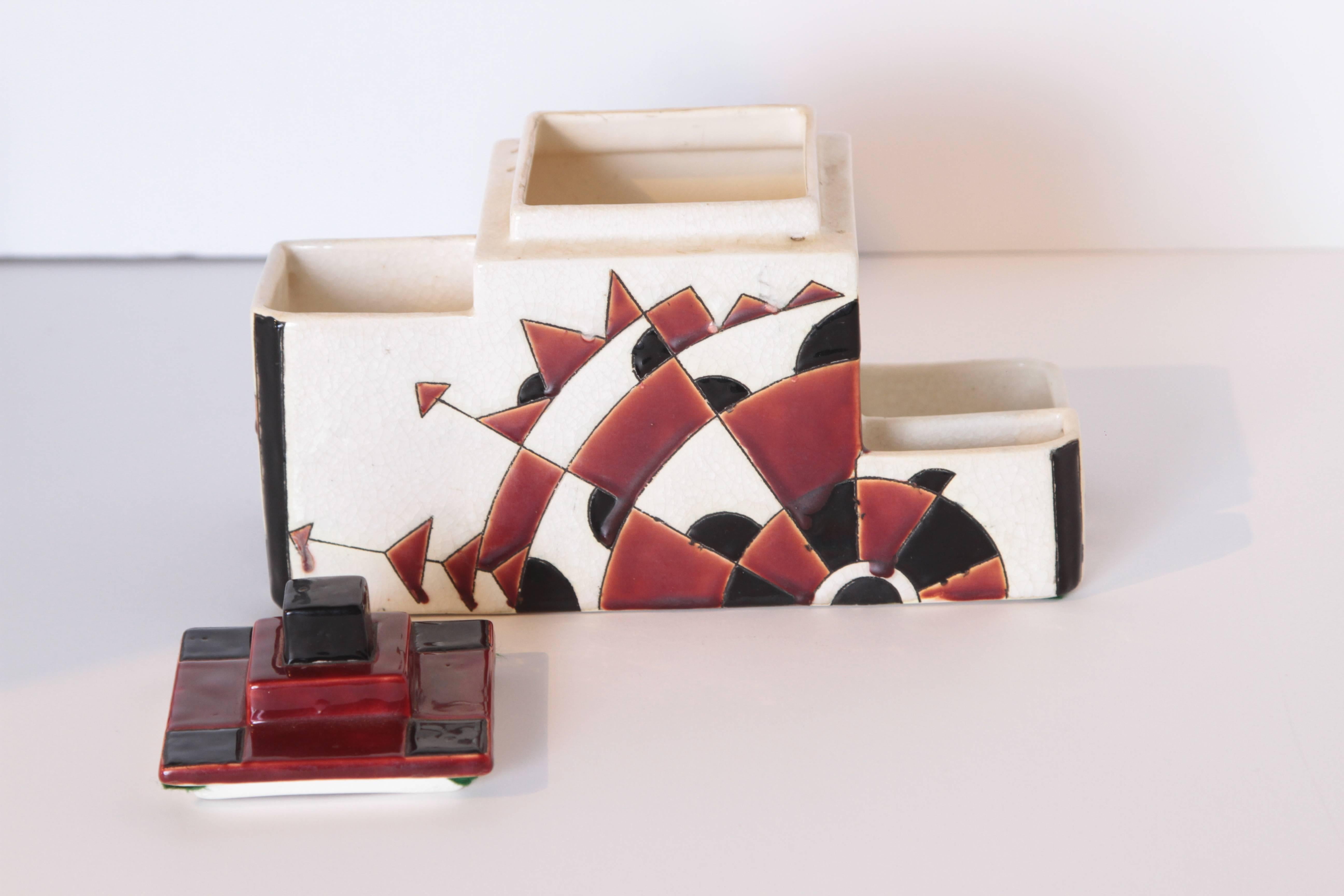 Art Deco Boch Freres Charles Catteau Belgian Cubist Keramis Ceramics, Desk Set 3