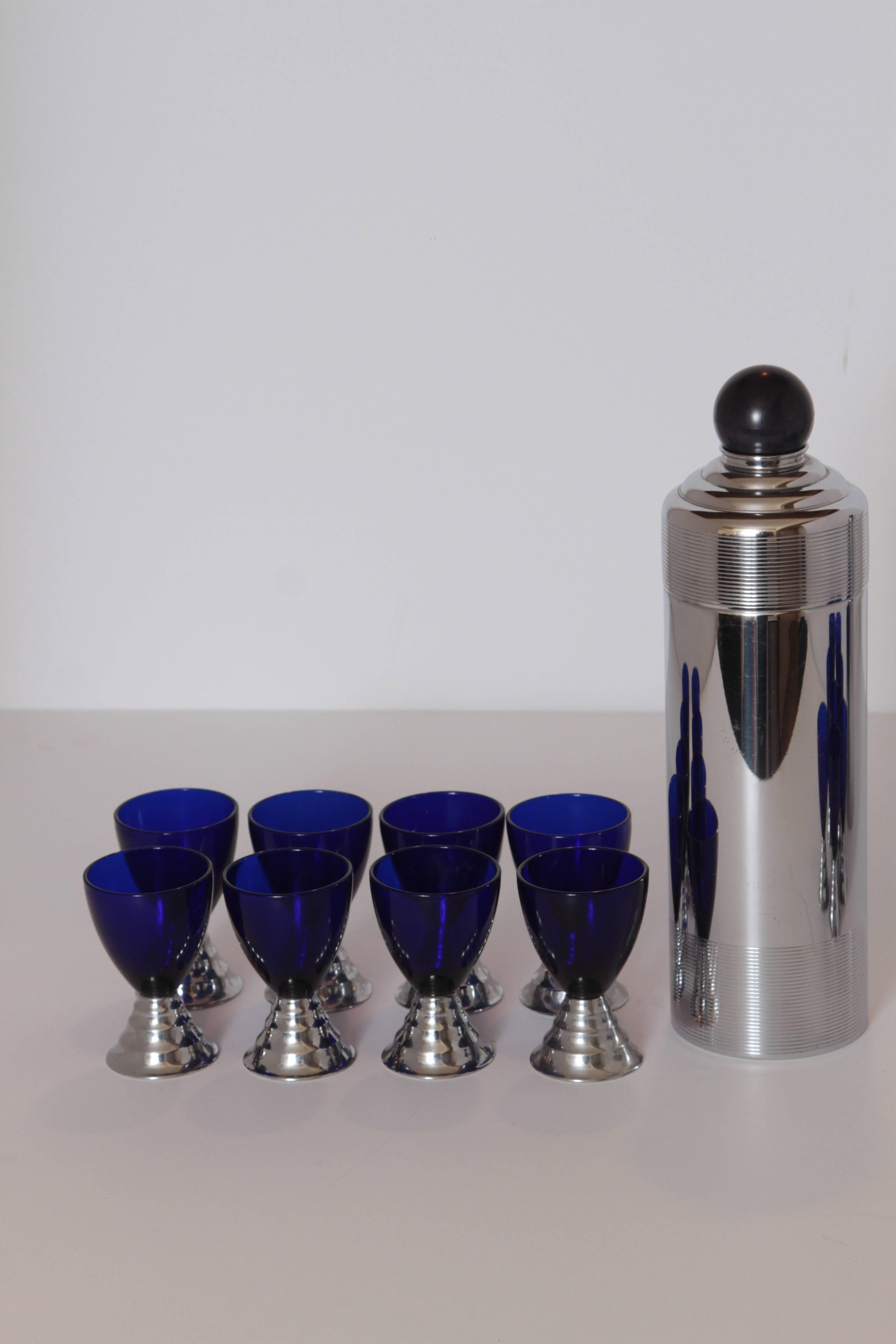 Machine Age Art Deco Chase Chrome Blue Moon Cocktail Sets (ONE SET SOLD) 2
