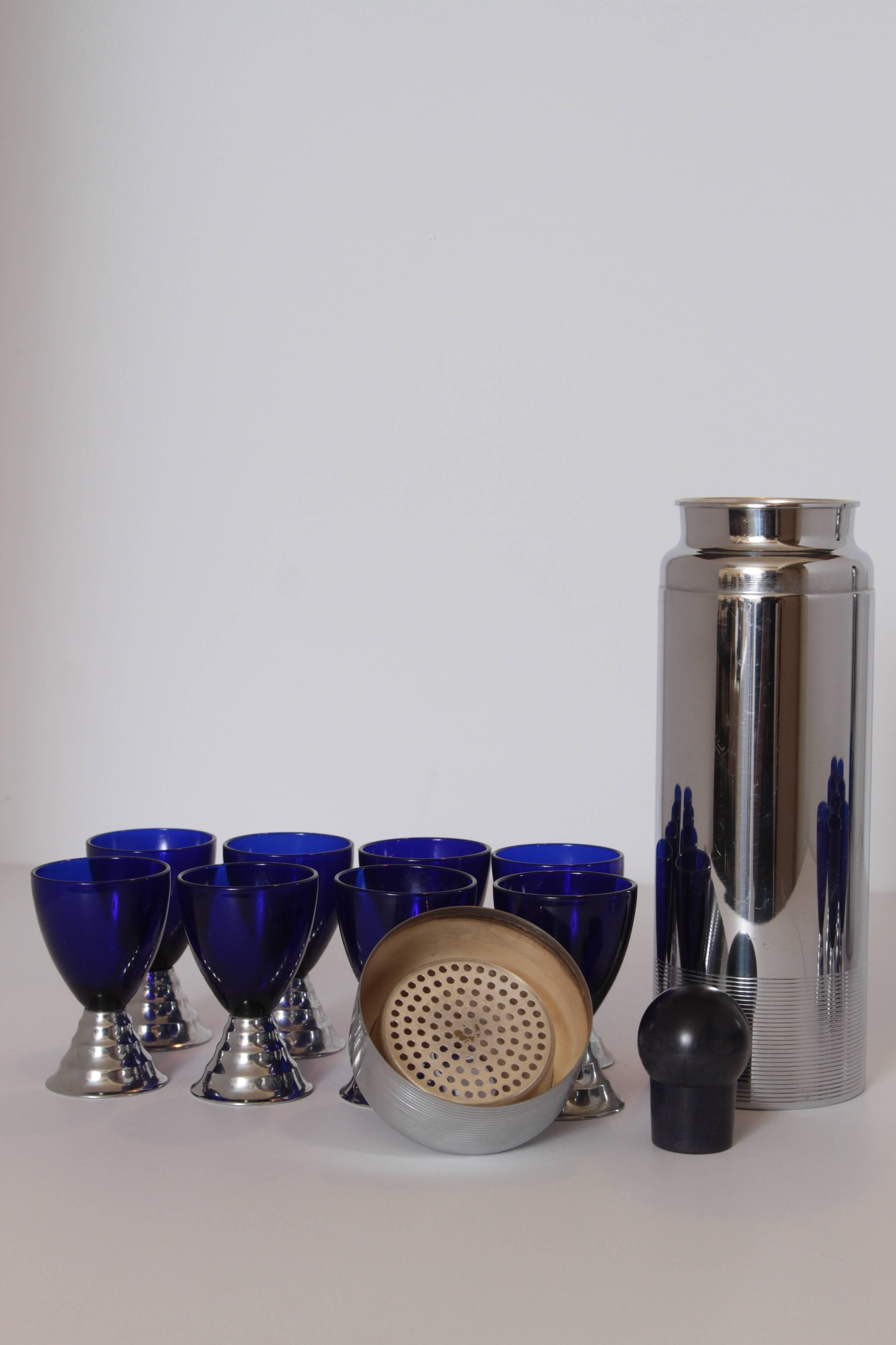 Machine Age Art Deco Chase Chrome Blue Moon Cocktail Sets (ONE SET SOLD) 1