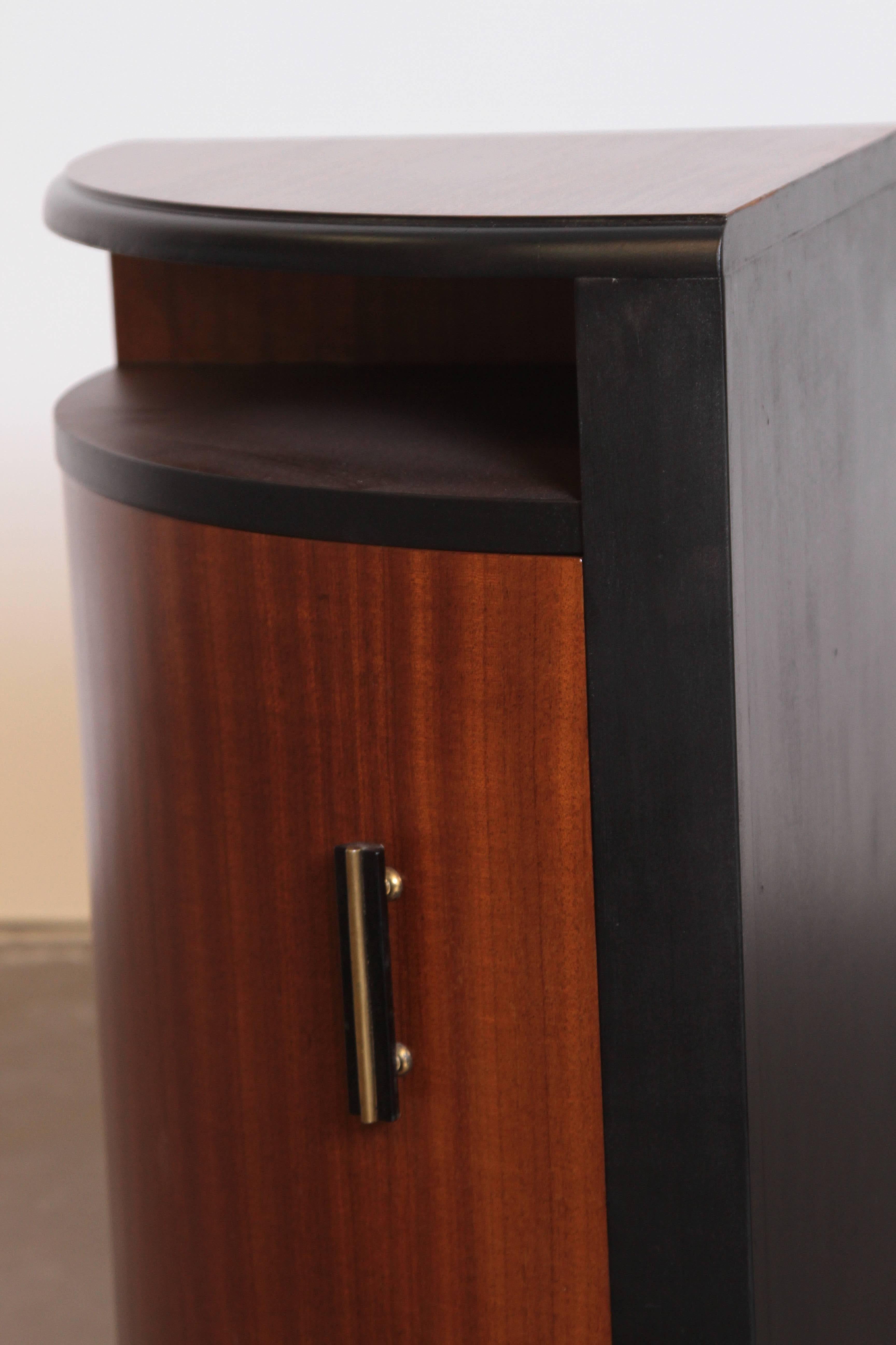 Art Deco Half Demilune Corner or Occasional Tables, Ribbon Mahogany, Pair 2
