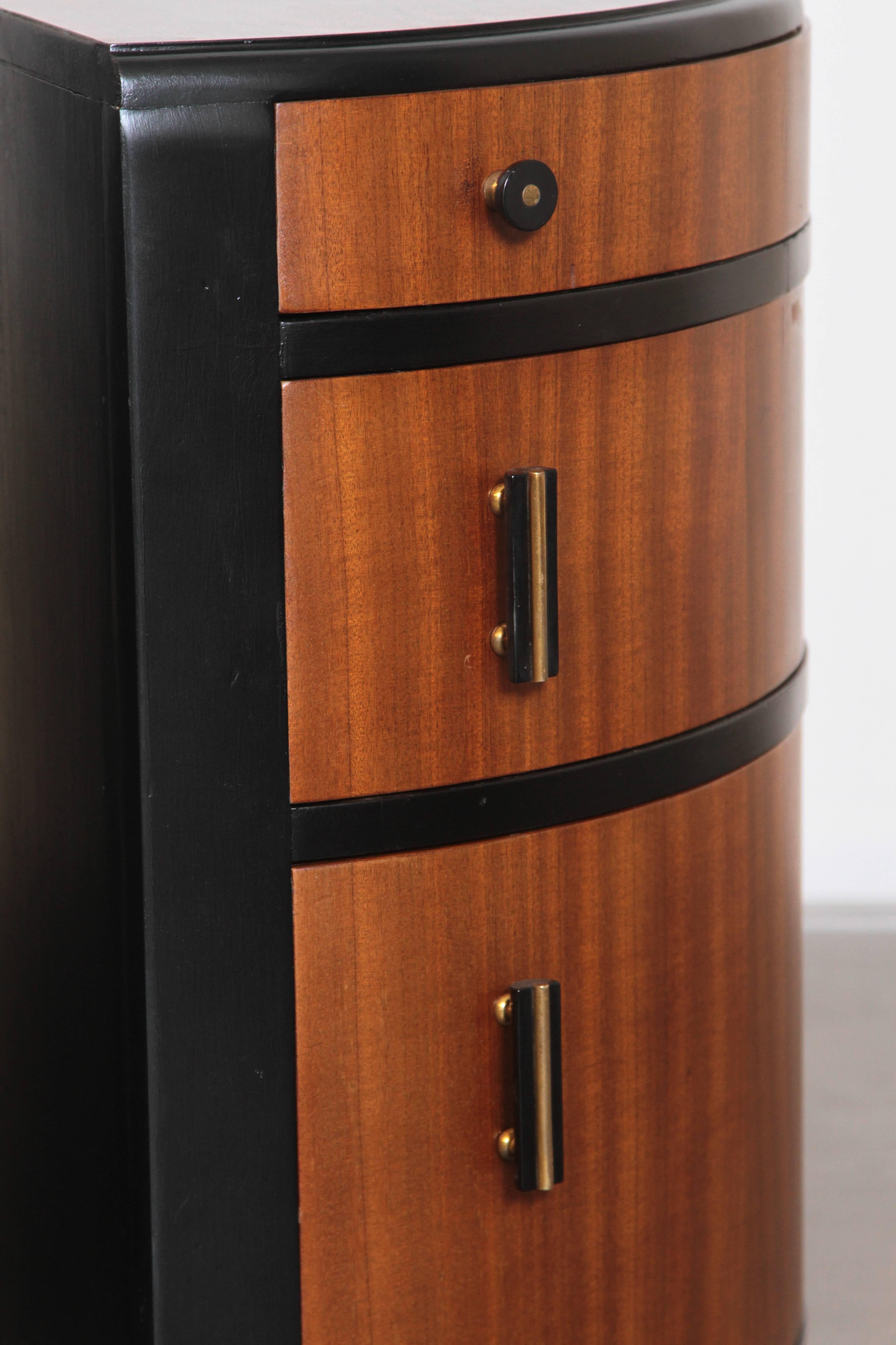 Art Deco Half Demilune Corner or Occasional Tables, Ribbon Mahogany, Pair 1