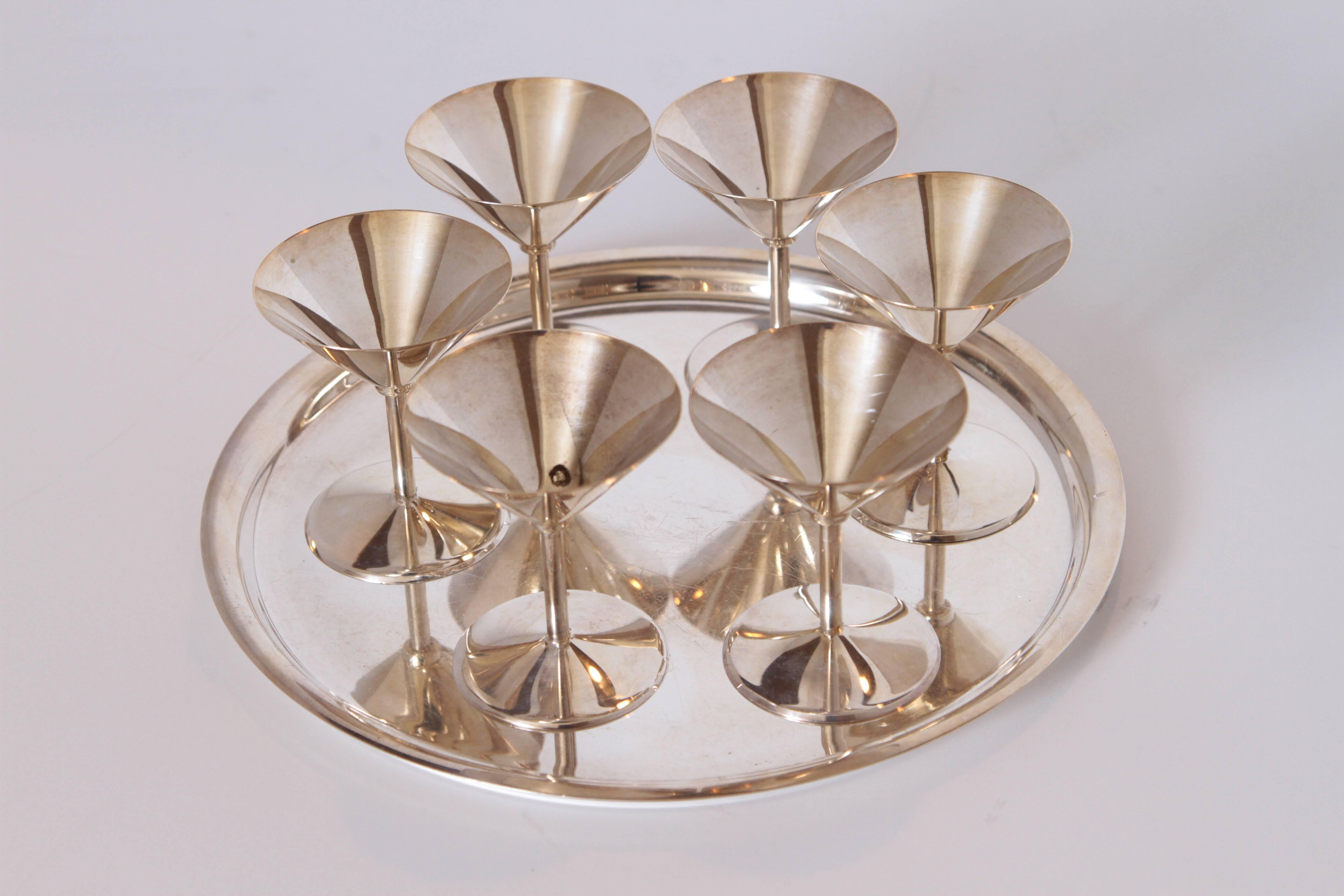 Mid-20th Century Machine Age Art Deco Silver Plate Cocktail Set by WMF Germany