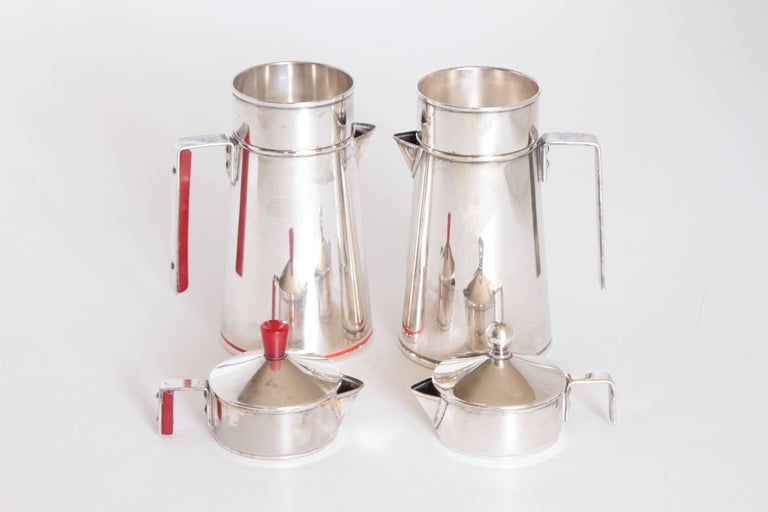 Emil Schuelke for Napier Art Deco Silver Plate Individual Coffee Service In Good Condition For Sale In Dallas, TX