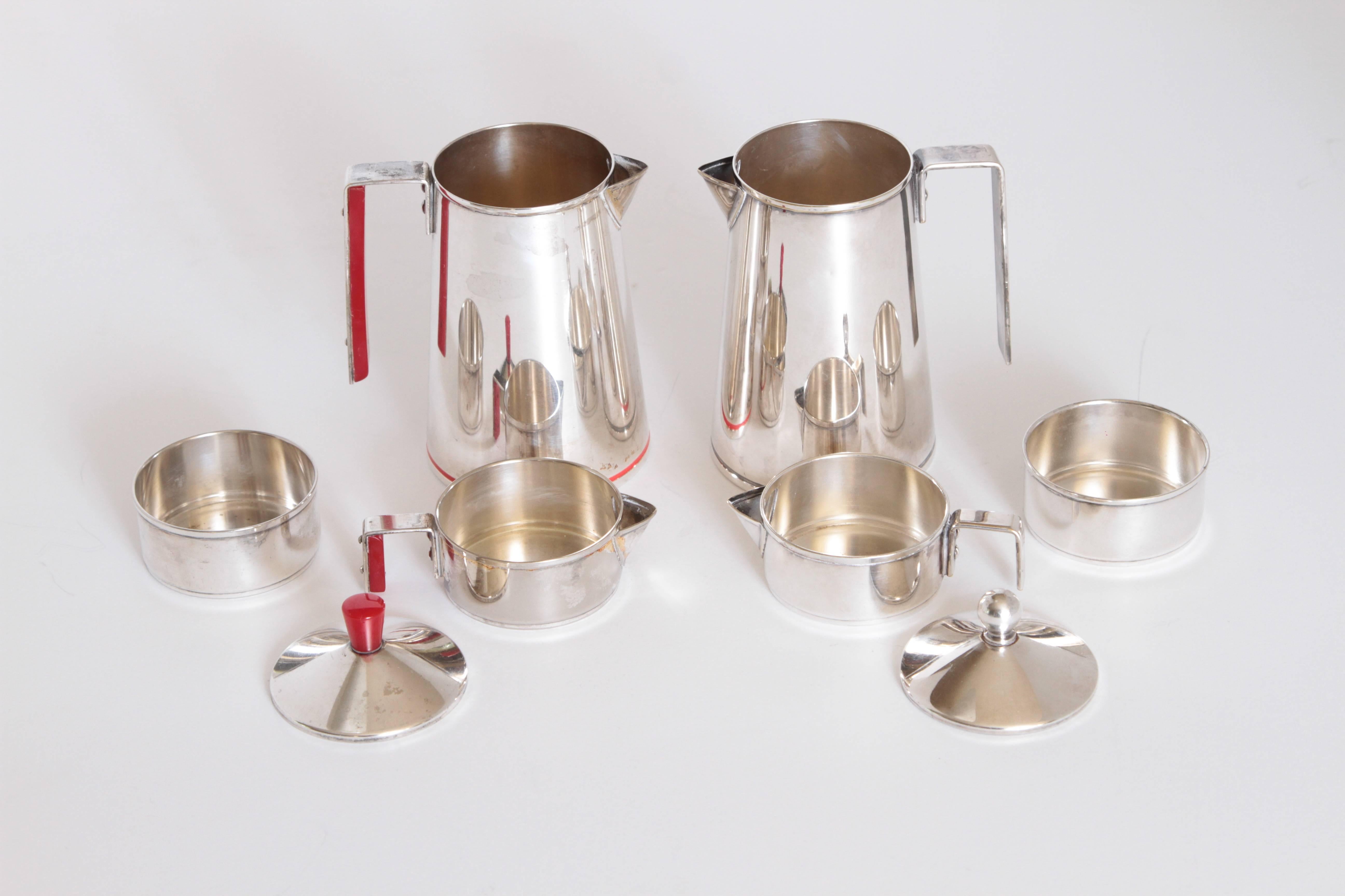 Mid-20th Century Emil Schuelke for Napier Art Deco Silver Plate Individual Coffee Service For Sale