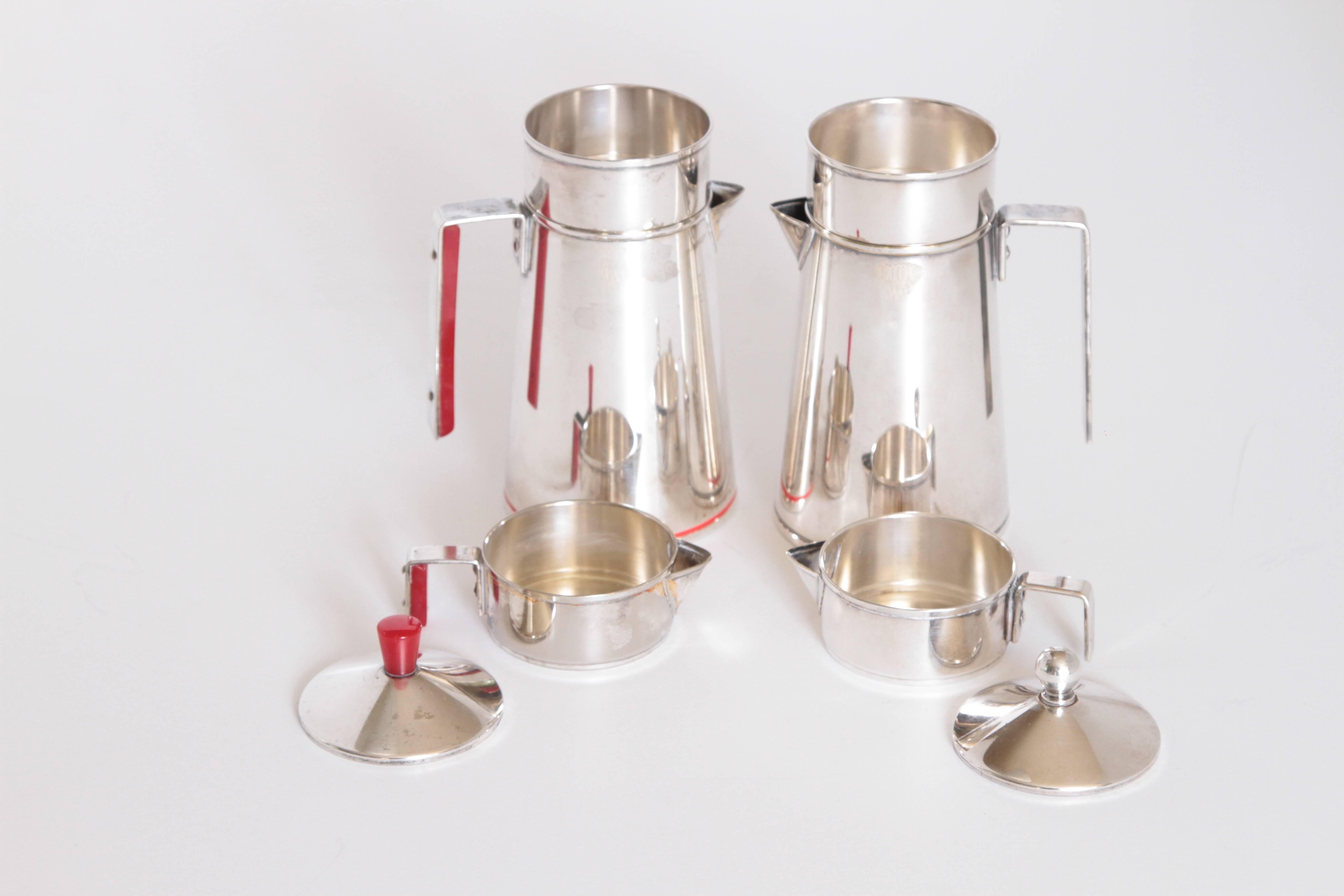 Emil Schuelke for Napier Art Deco Silver Plate Individual Coffee Service In Good Condition For Sale In Dallas, TX