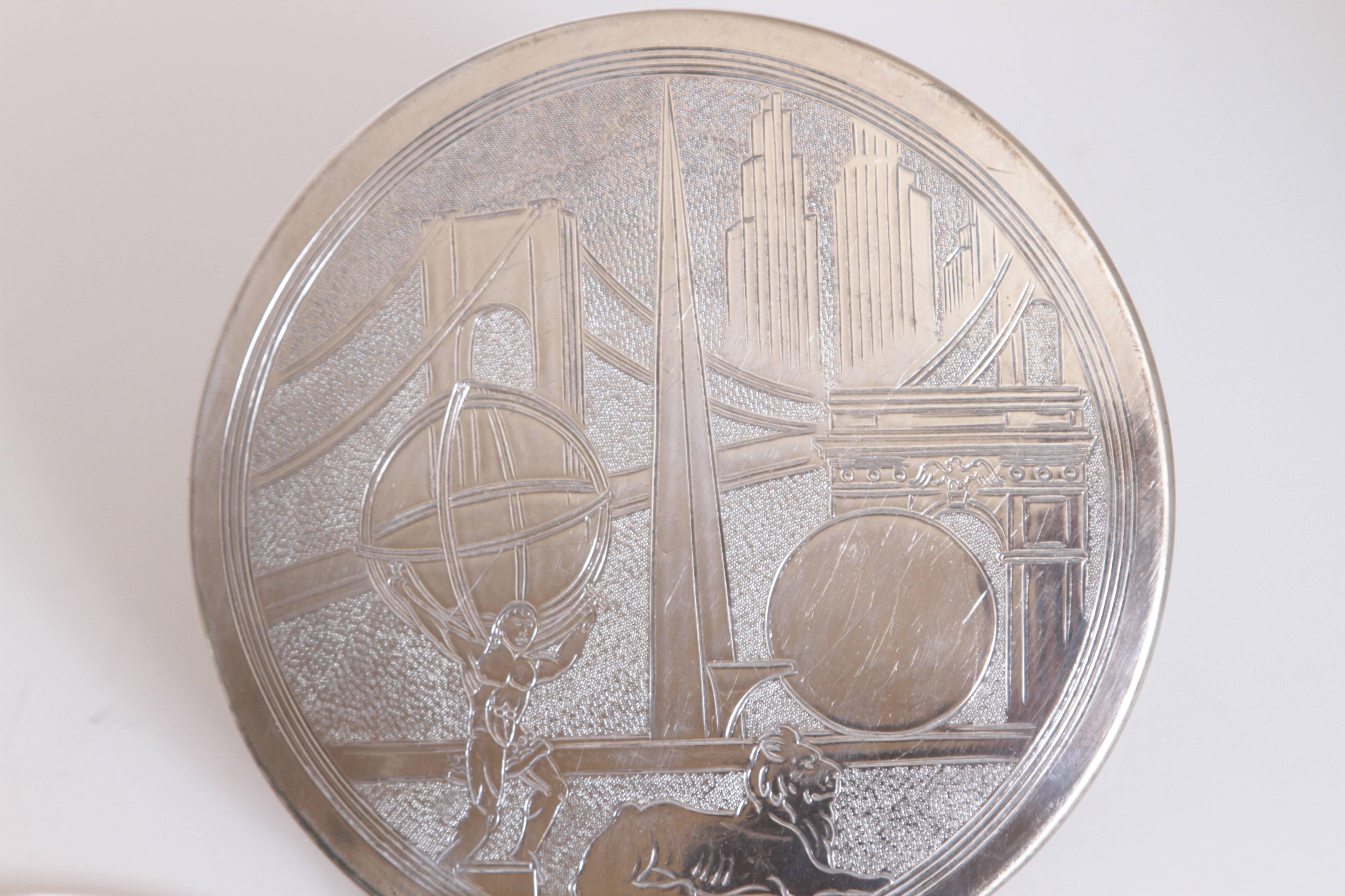 American Machine Age Art Deco New York World's Fair Silver Plate Trivets by Reed & Barton For Sale