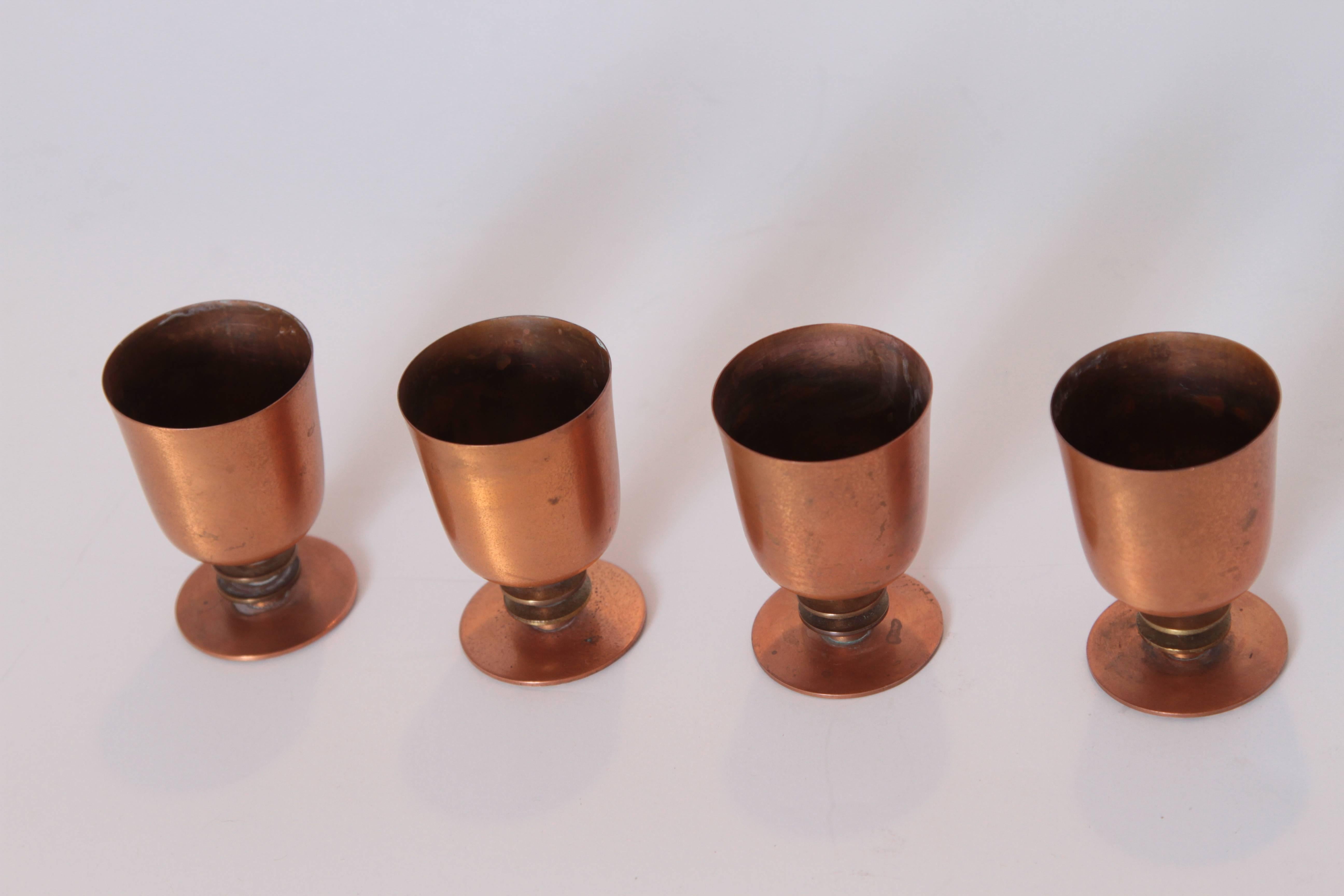 Machine Age Art Deco Walter Von Nessen Cocktail Cups Set of Four Copper & Brass For Sale 5
