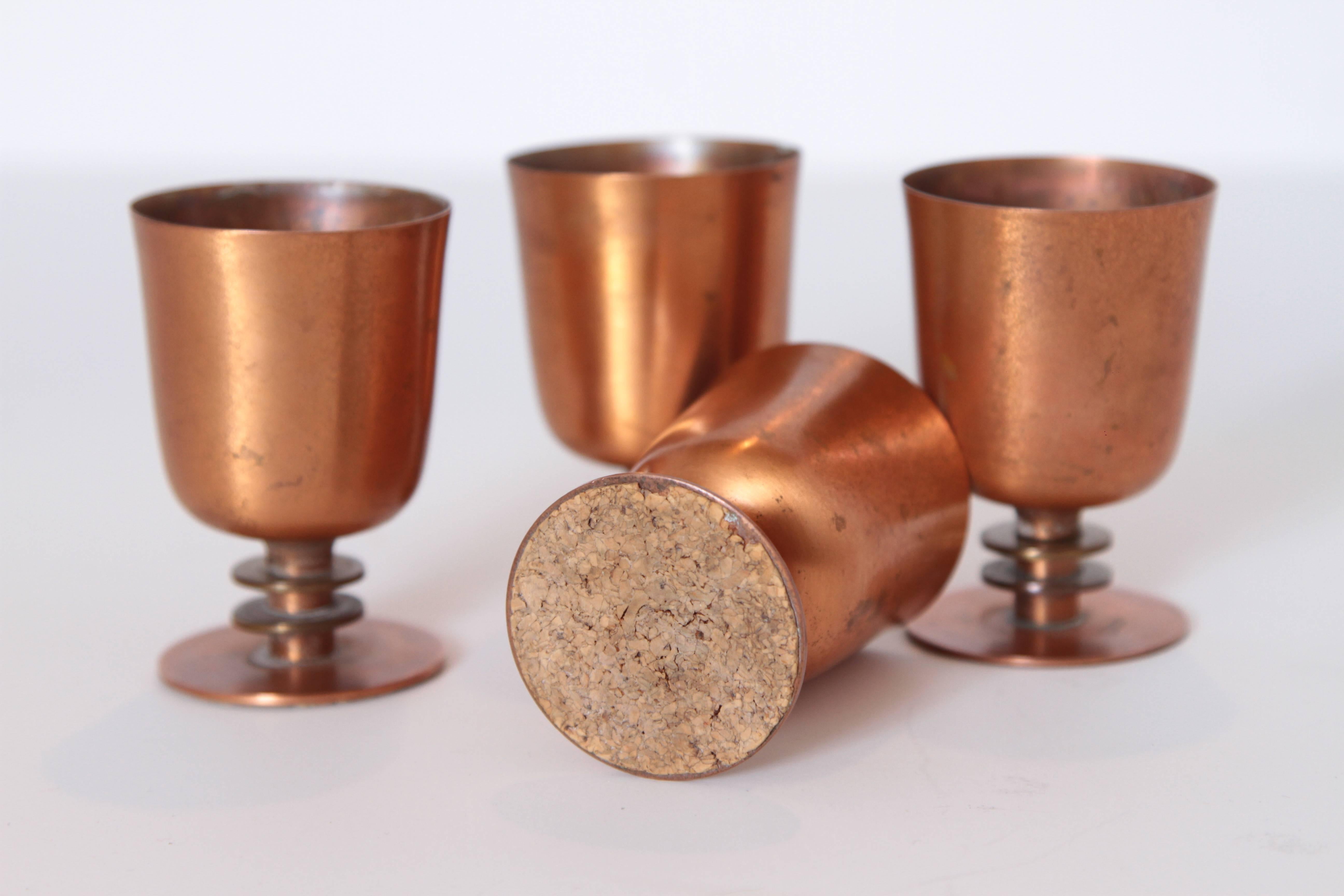 Machine Age Art Deco Walter Von Nessen Cocktail Cups Set of Four Copper & Brass For Sale 2