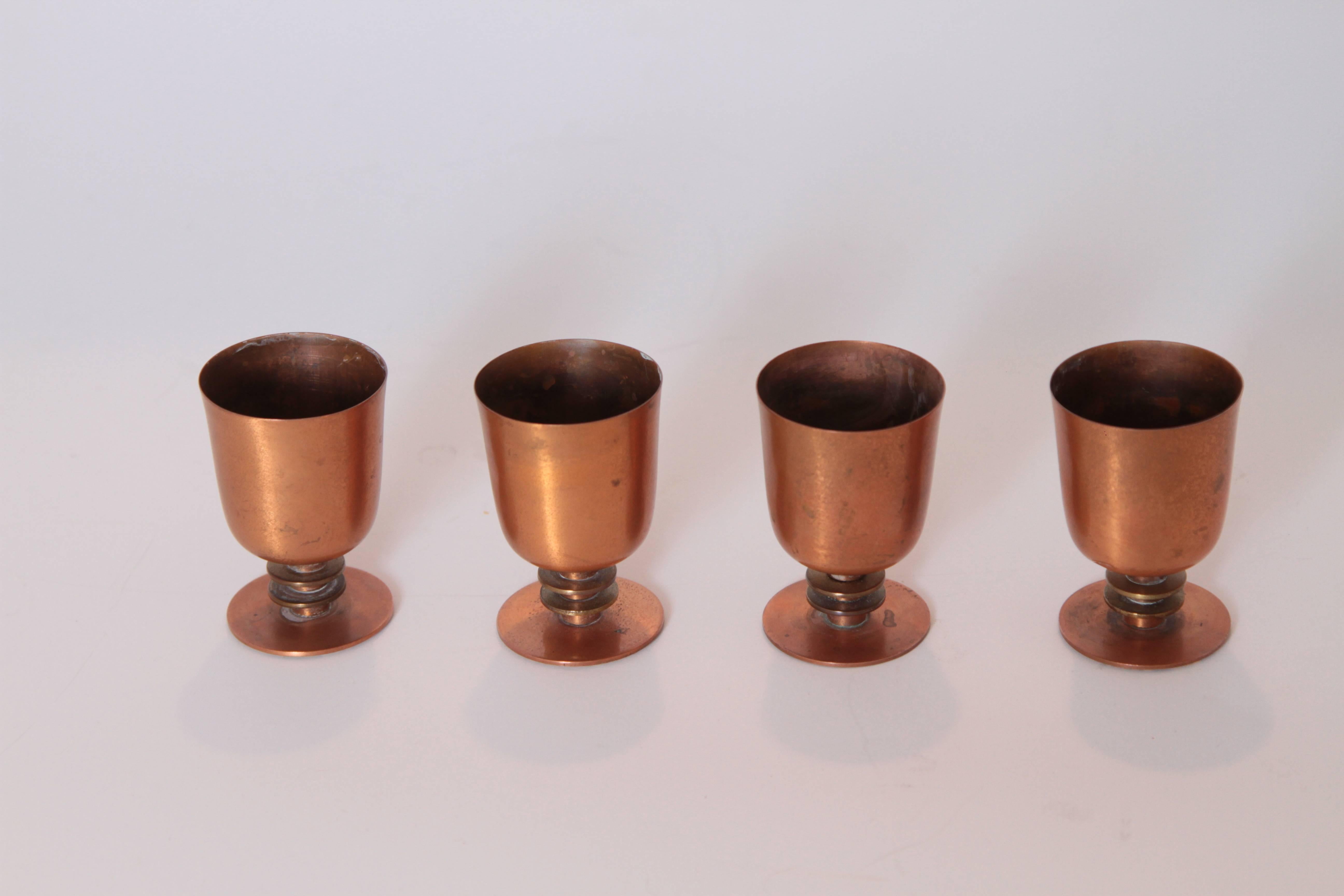 Machine Age Art Deco Walter Von Nessen Cocktail Cups Set of Four Copper & Brass For Sale 4
