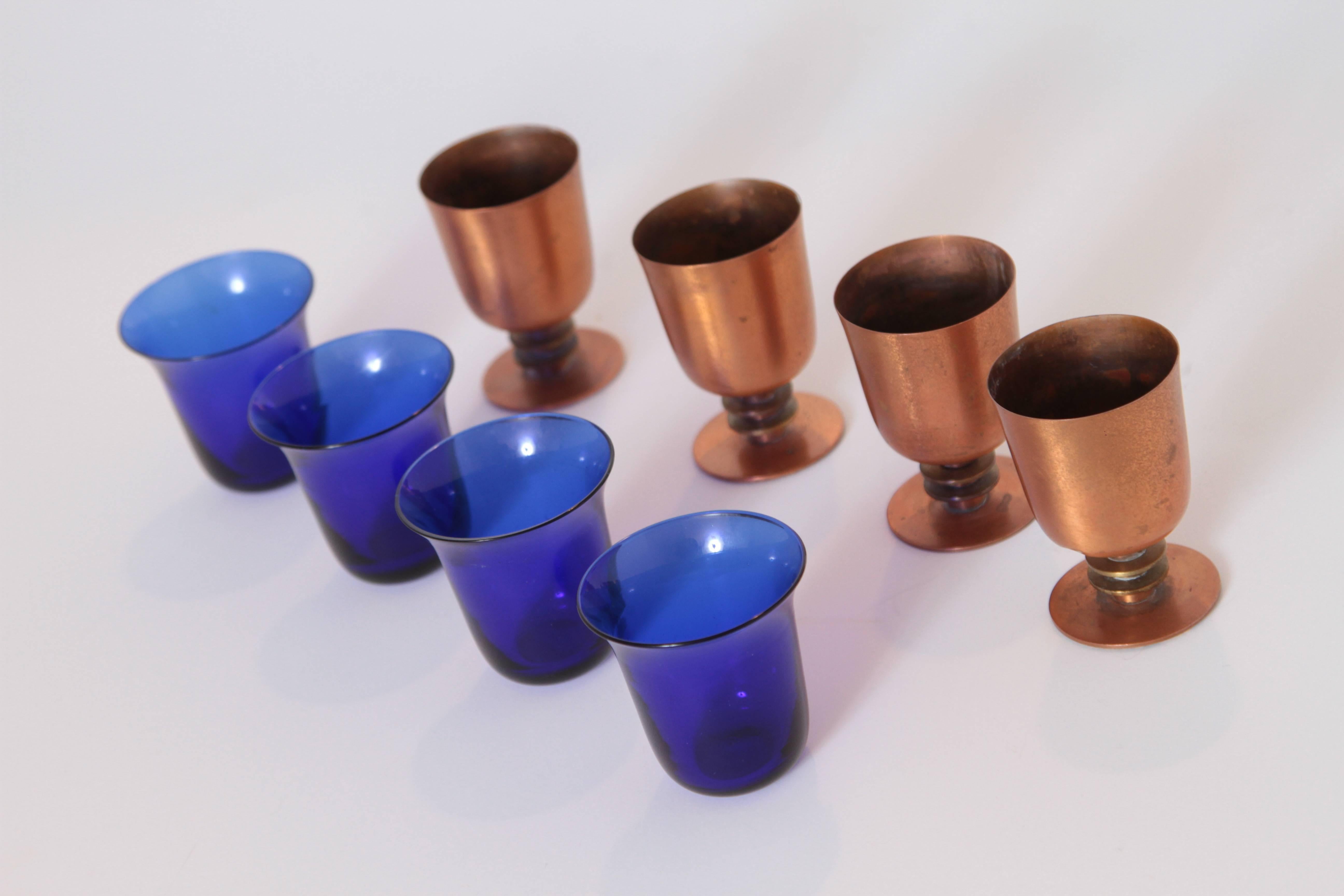Machine Age Art Deco Walter Von Nessen Cocktail Cups Set of Four Copper & Brass For Sale 1