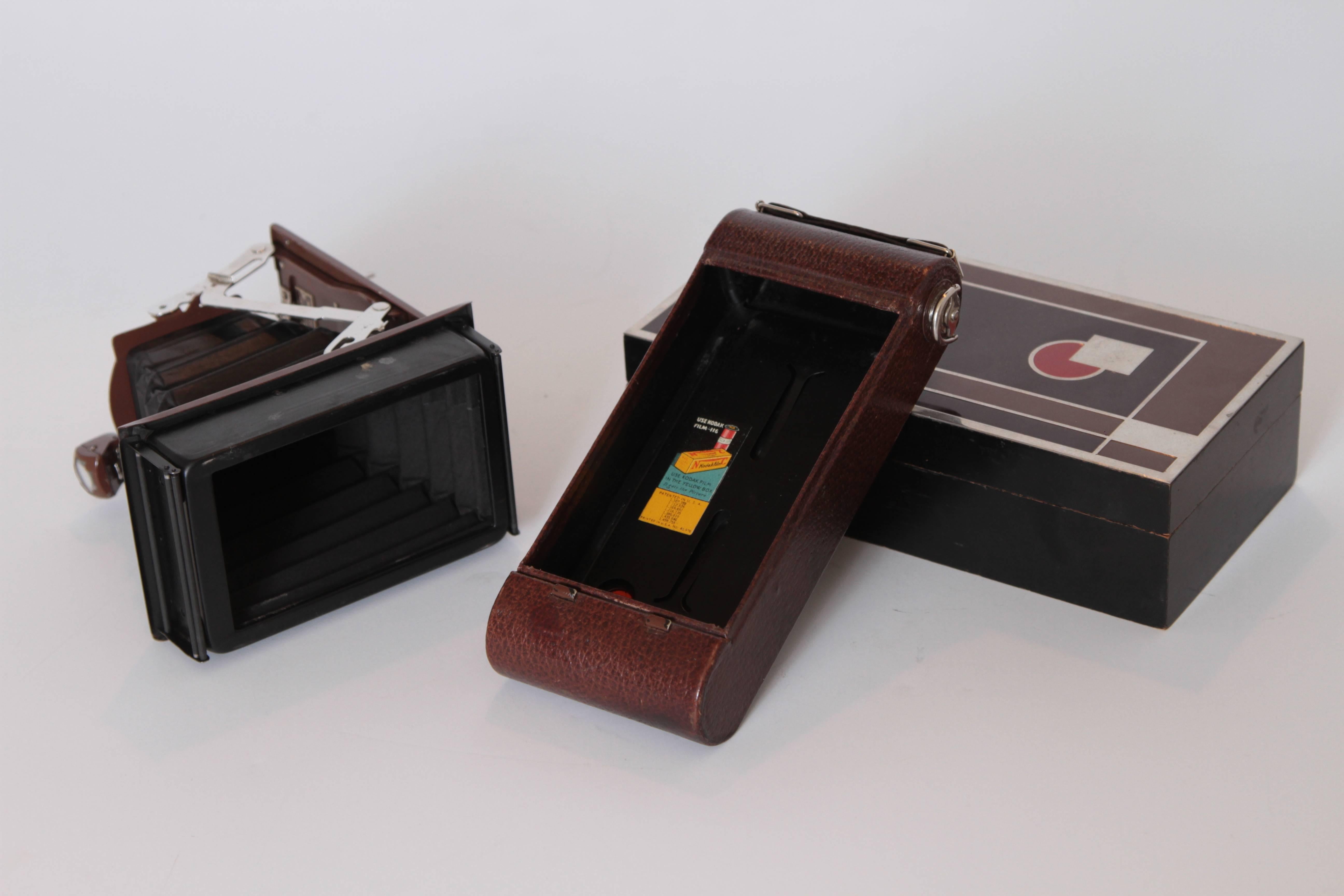 Enameled Machine Age Art Deco Walter Dorwin Teague Kodak Gift 1A Camera with Case