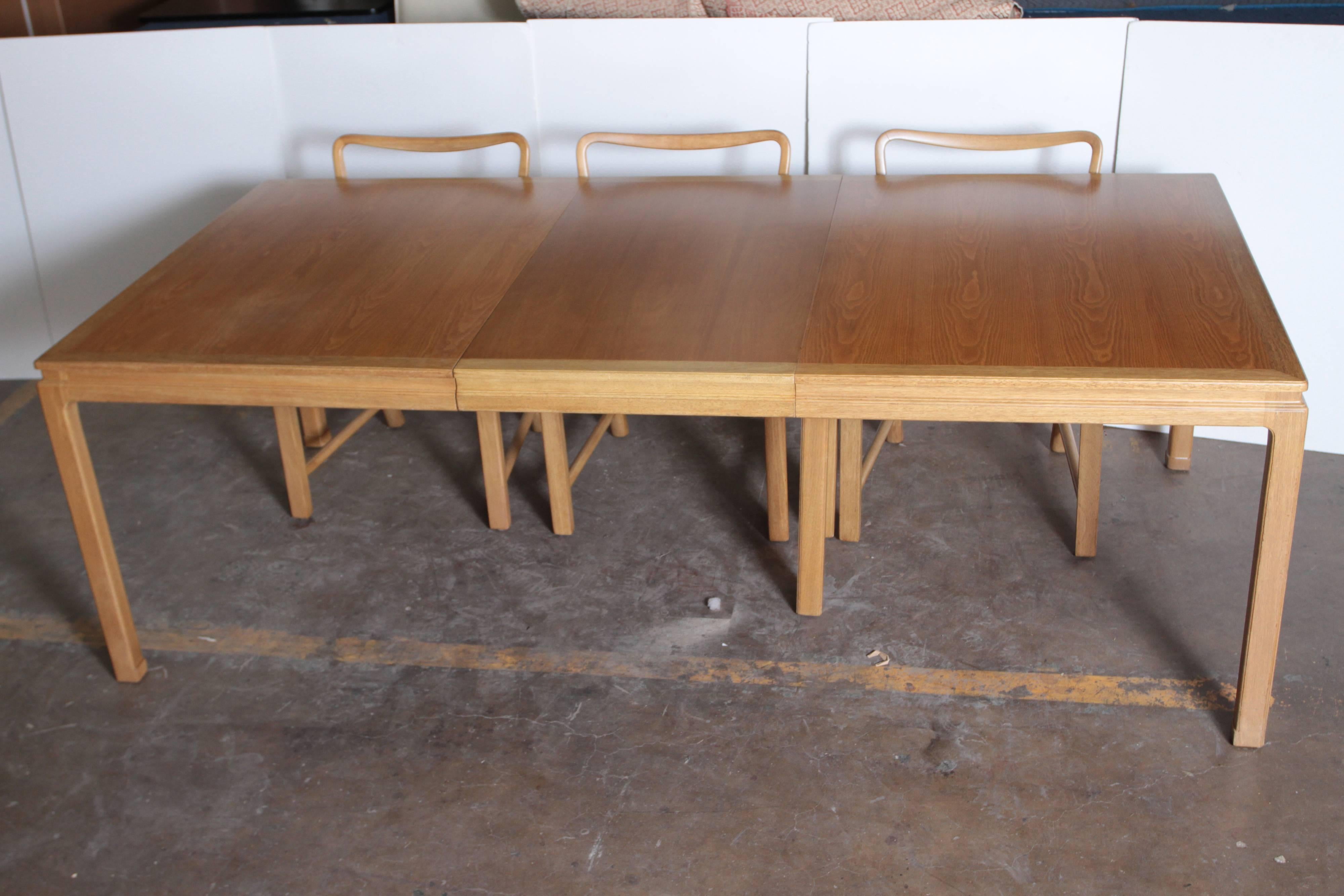 Mid-Century Modern Edward Wormley Dunbar Mahogany Dining Table With Chairs Two Leaves Two Armchairs For Sale