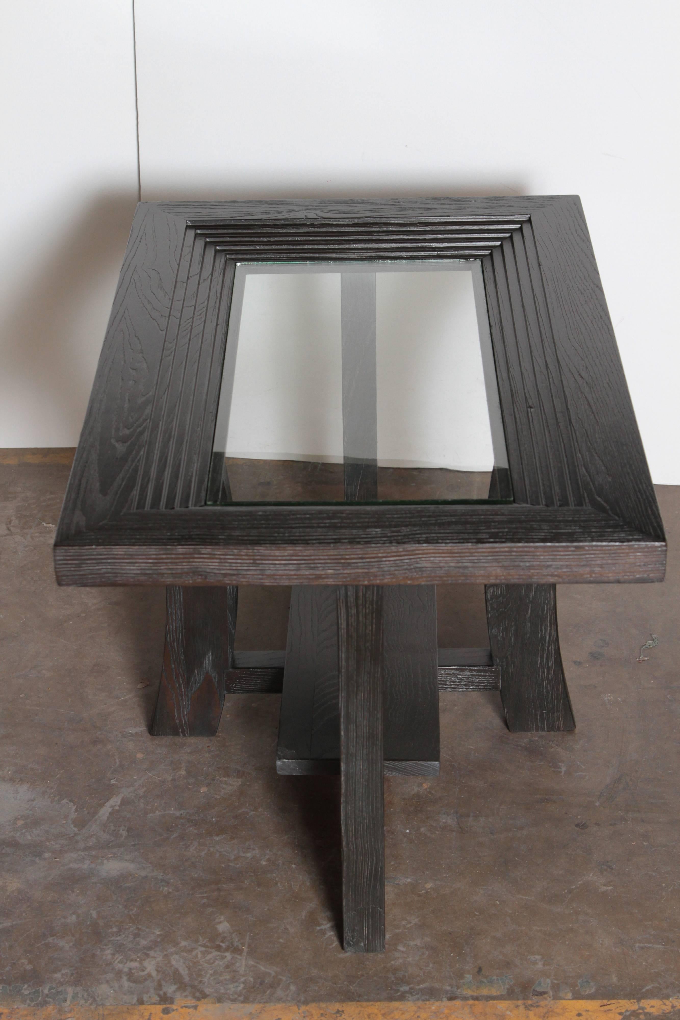 Glass Post Art Deco Paul Frankl Cerused Oak Side Table by Brown Saltman Midcentury For Sale