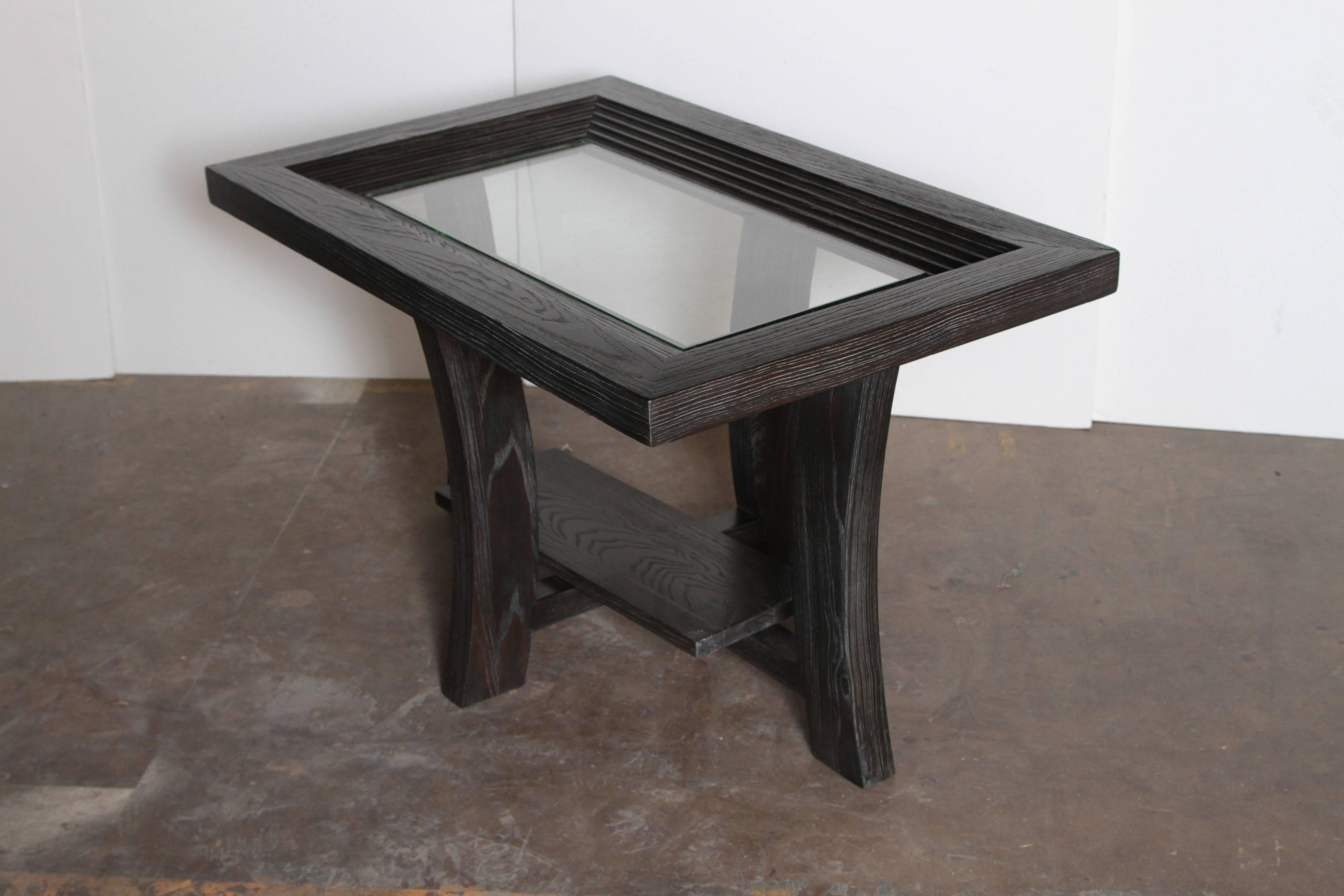 Ebonized Post Art Deco Paul Frankl Cerused Oak Side Table by Brown Saltman Midcentury For Sale