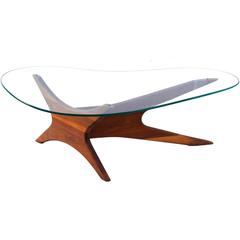 Adrian Pearsall Biomorphic Kidney Shaped Glass Coffee Table, Mid-Century Modern