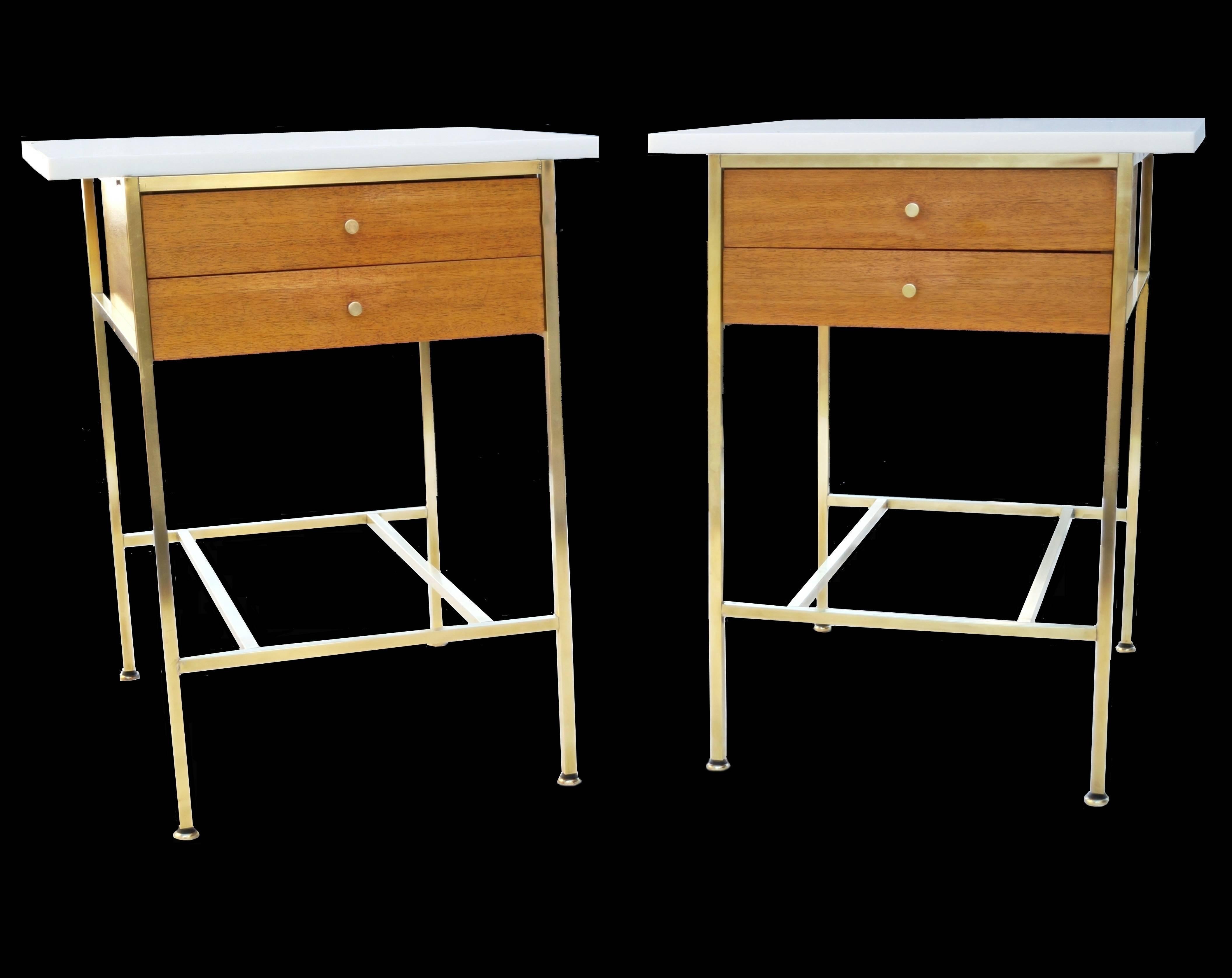 Mid-Century Modern Pair of Paul McCobb Mc Cobb End Side Tables Nightstands with Marble Top