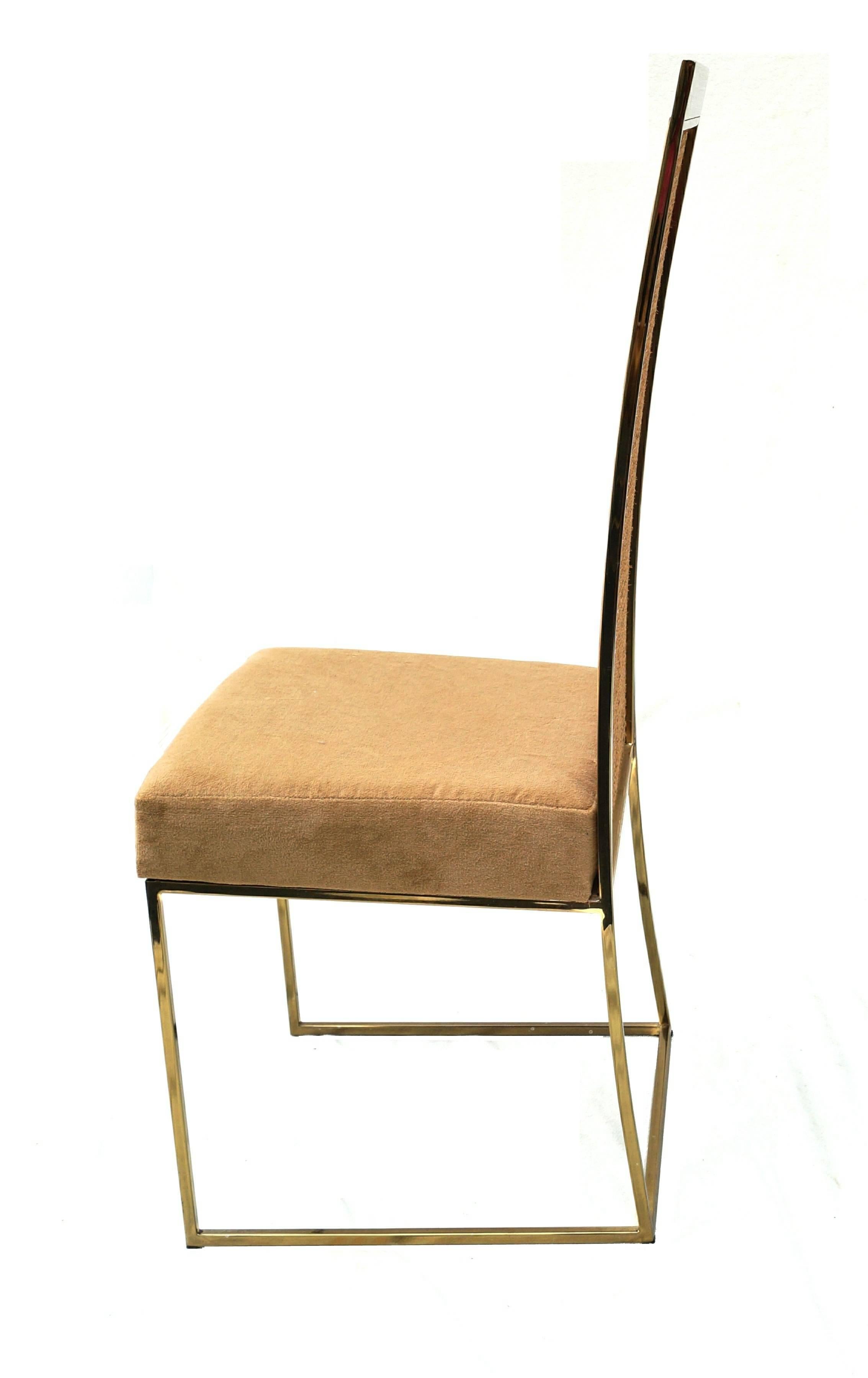 Mid-Century Modern Four Milo Baughman for Thayer Coggin, Brass Tone Cane Back Dining Chairs