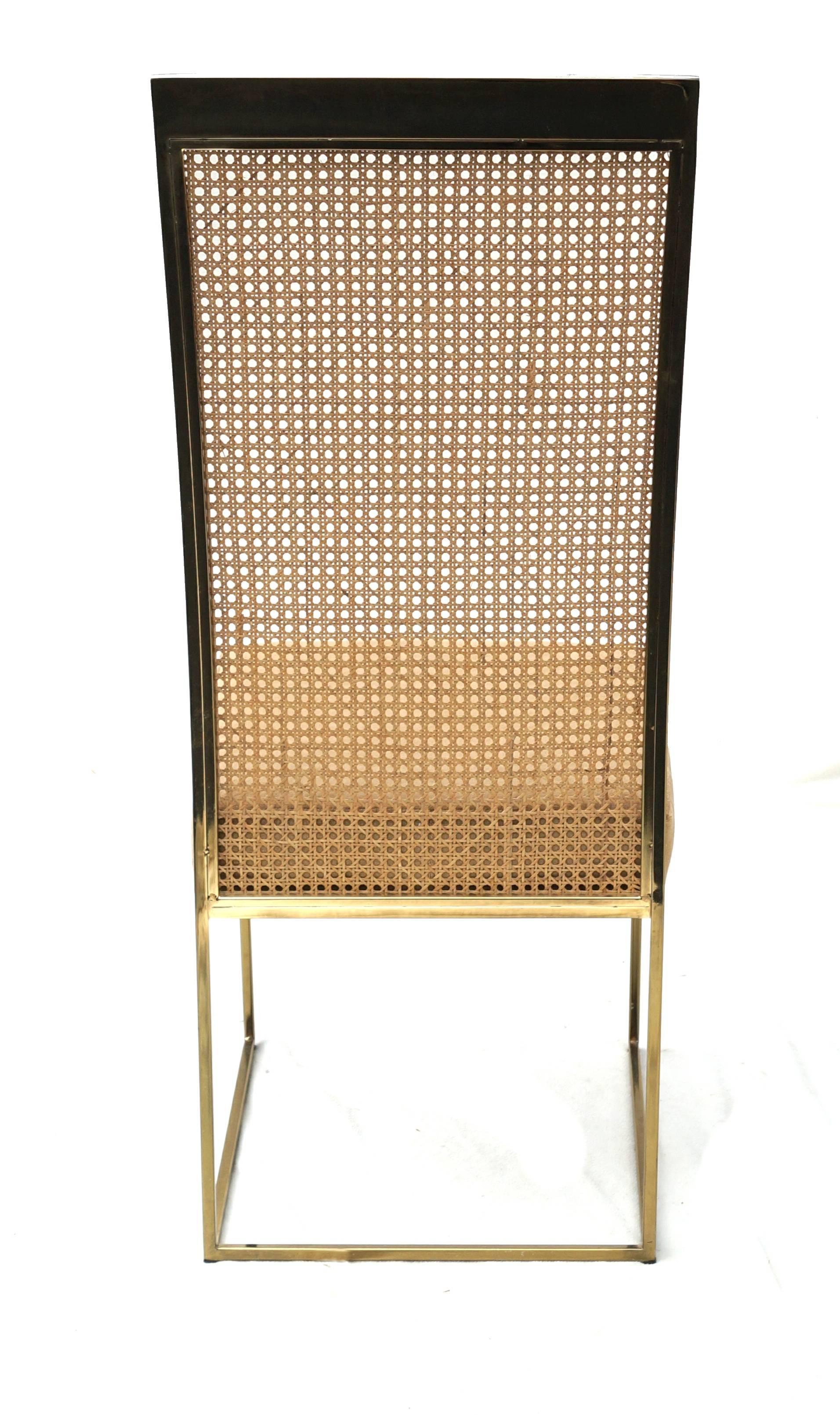 American Four Milo Baughman for Thayer Coggin, Brass Tone Cane Back Dining Chairs