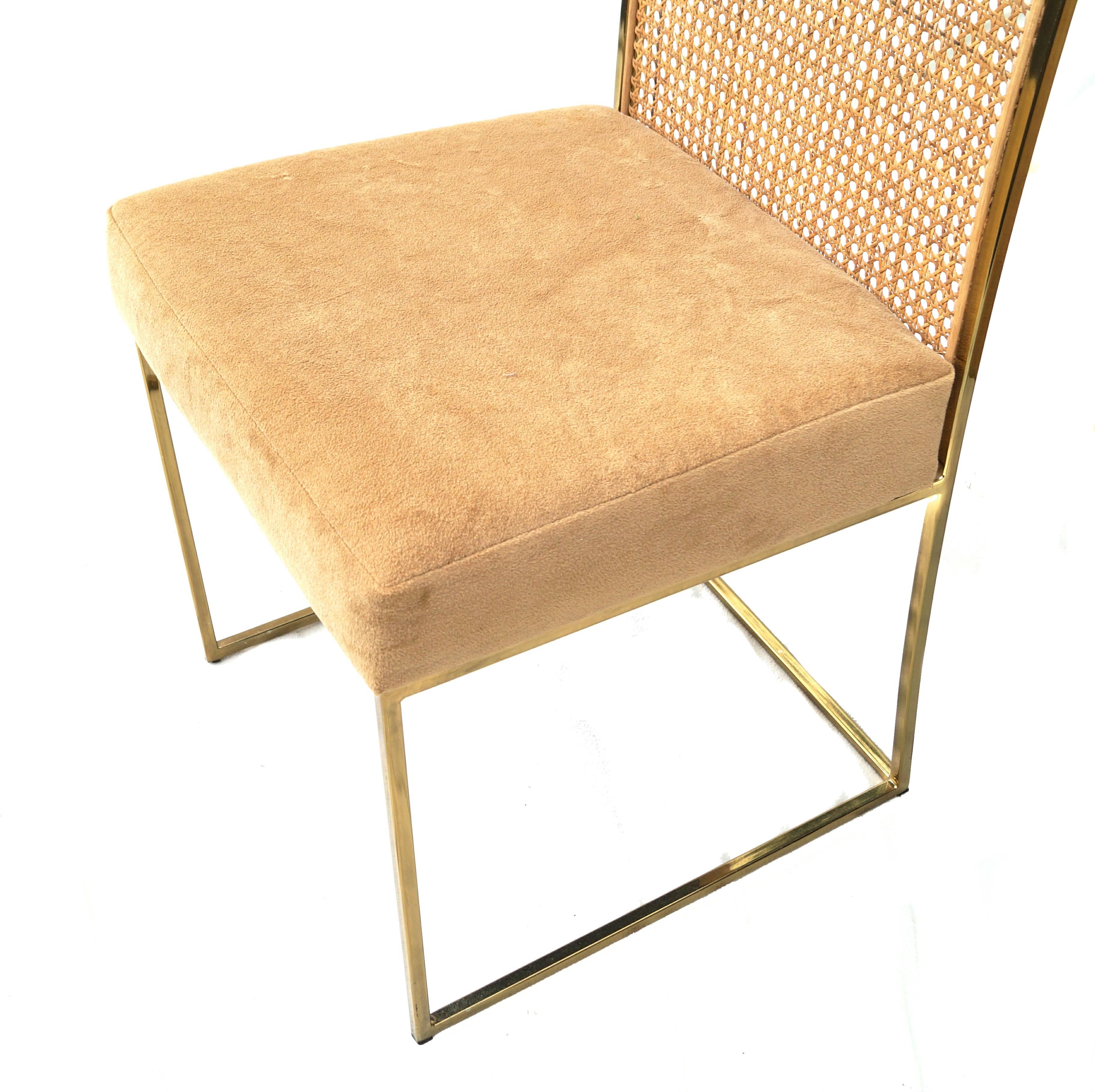 Metal Four Milo Baughman for Thayer Coggin, Brass Tone Cane Back Dining Chairs